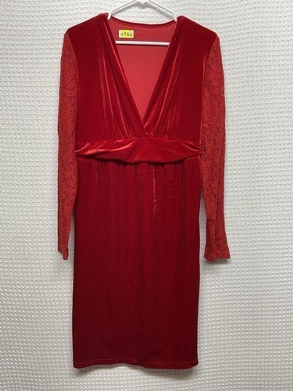 The Unbranded Brand Red Velvet Lace Long Sleeve Chic Cocktail Midi Dress Women L Size L / US 10 / IT 46 - 4 Thumbnail