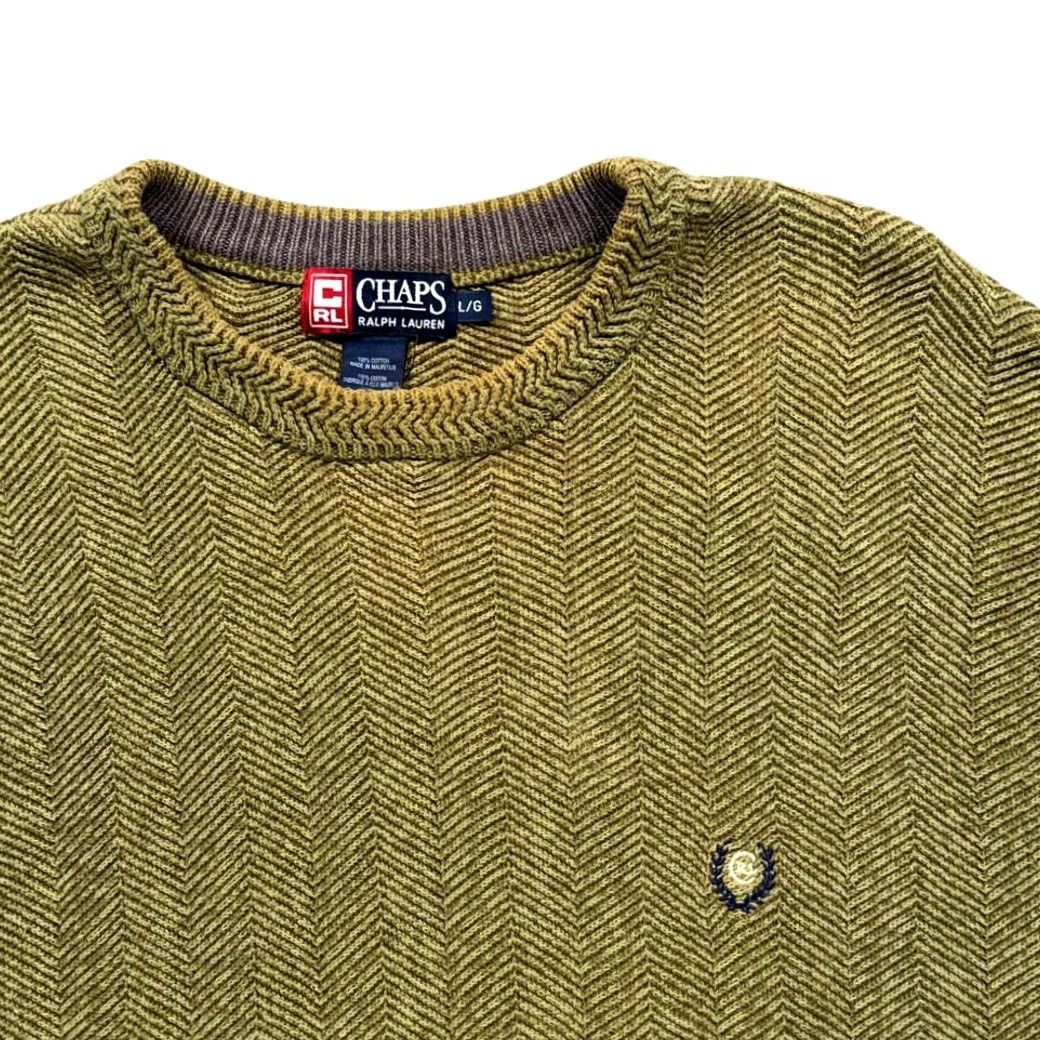 Ralph Lauren VINTAGE Chaps by Ralph Lauren SweatER Green Cotton Herringbone Knit Crew Neck Pullover Large Adult Mens Size US L / EU 52-54 / 3 - 2 Thumbnail