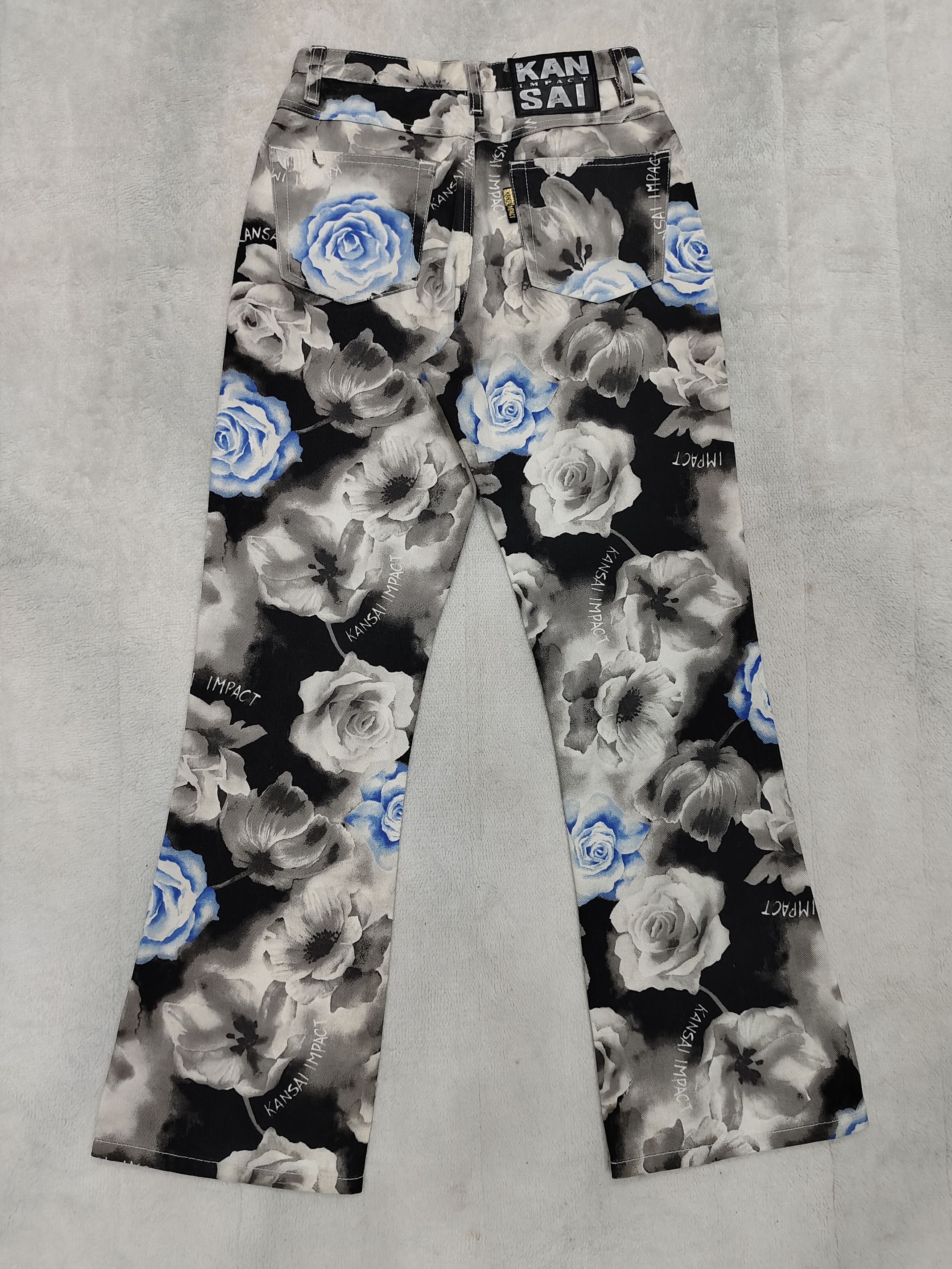 Kansai Yamamoto 90s Kansai Archive Monochrome Gothic Roses Art Graphic Jeans Size 27" / US 4 / IT 40 - 3 Thumbnail