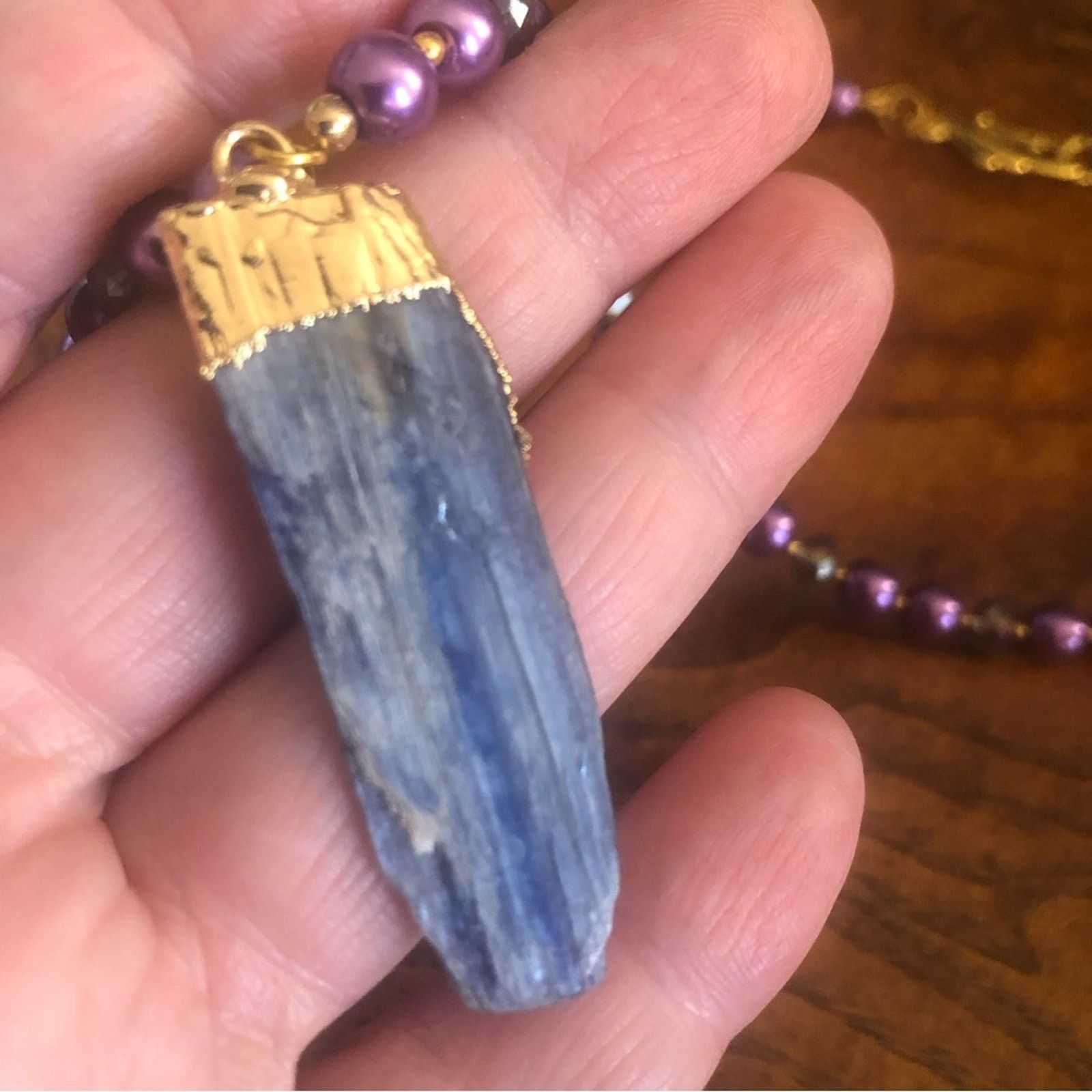 Handmade Handcrafted repurpose kyanite and amethyst Pearl necklace Size ONE SIZE - 11 Thumbnail