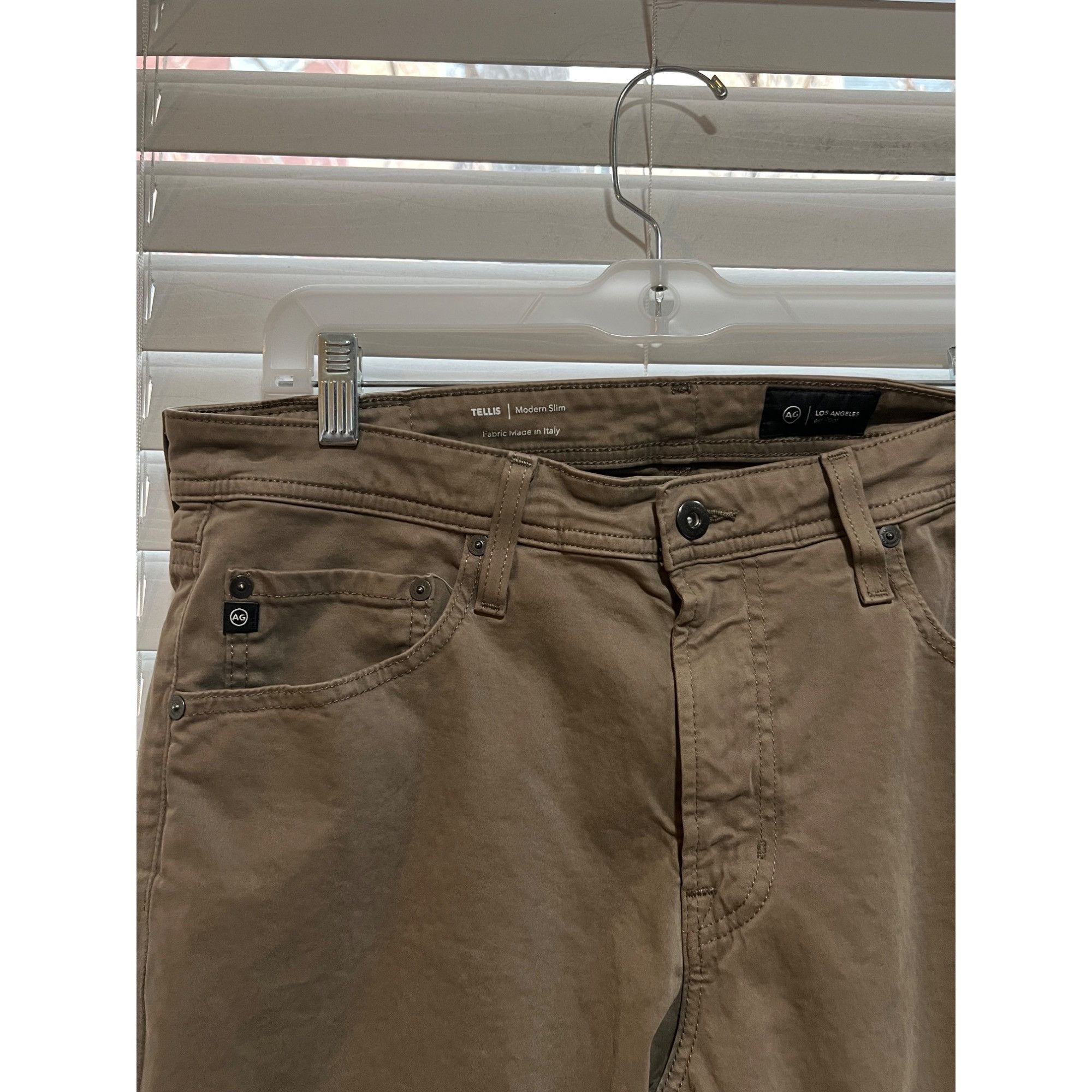 AG Adriano Goldschmied Adriano Goldschmied The Tellis Modern Slim Mens Khaki Chinos Size US 34 / EU 50 - 2 Thumbnail