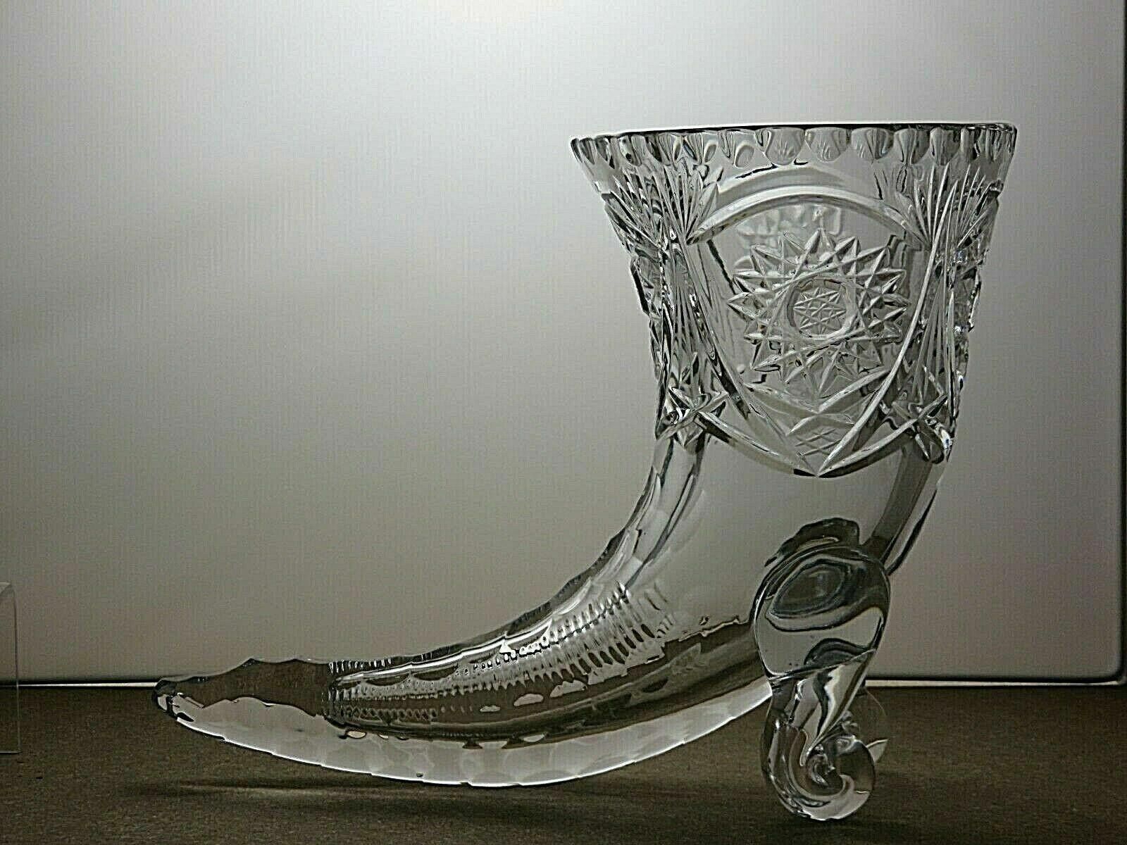 The Unbranded Brand Large Cut Crystal Cornucopia Horn Footed Vase 8 3/4" Size ONE SIZE - 3 Thumbnail