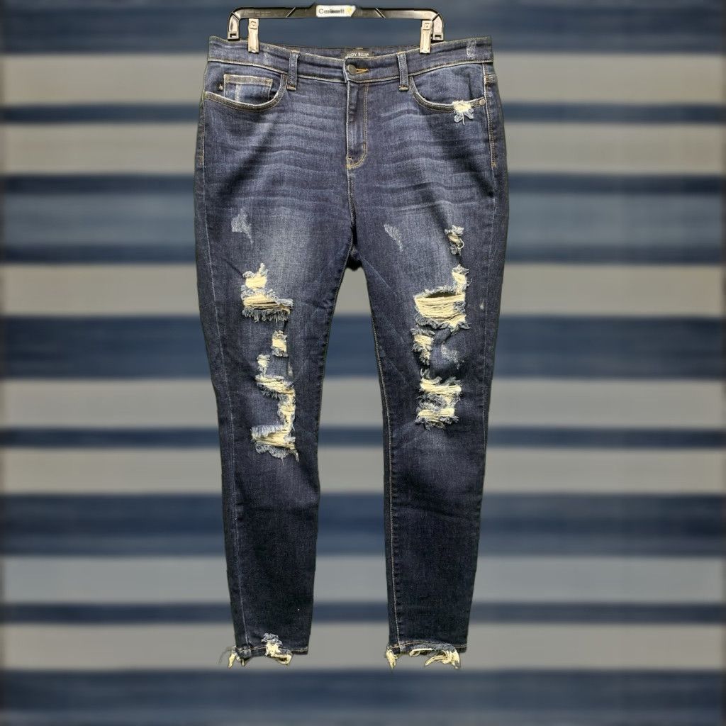 Vintage Judy Blue Jeans Womens 15/32 Skinny Fit JB82210DK Distressed Raw Hem Dark Wash Size 36" / US 14 / IT 50 - 1 Thumbnail