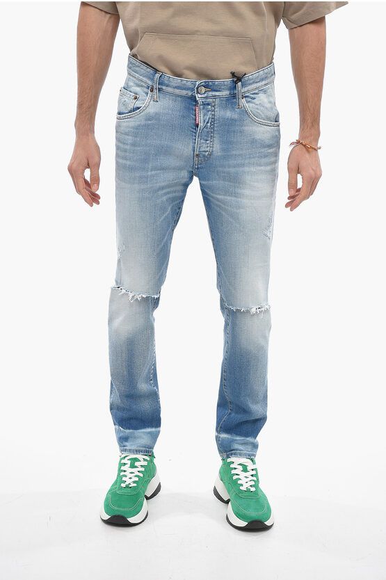 image of Dsquared2 5 Pocket Distressed Skater Fit Denims 16Cm in Light Blue, Men's (Size 32)