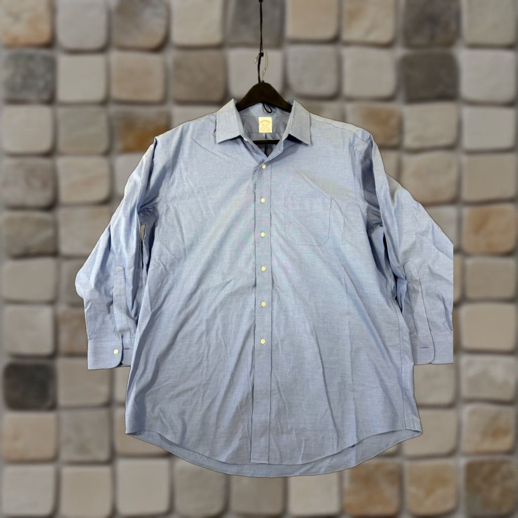 Brooks Brothers Brooks Brothers Dress Shirt Mens 17 1/2-33 Blue Stretch Madison Fit Non-Iron Shirt Regular Long Sleeve Blue Mens 17.5 53in Chest Non-Iron Size 48R - 1 Thumbnail