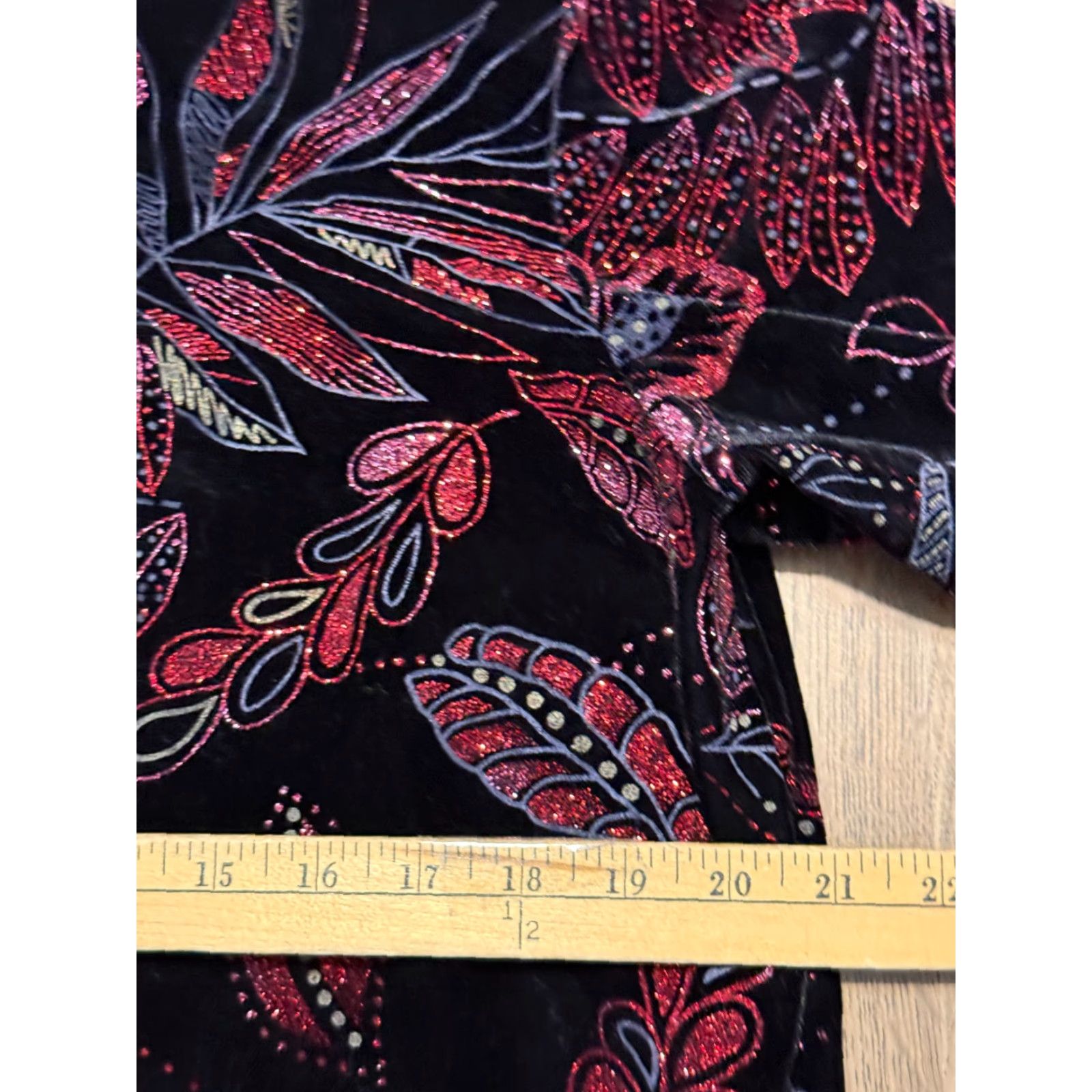 Vintage Notations Blouse Womens XL Black Pink Floral Sparkle One Button Long Sleeve Size XL / US 12-14 / IT 48-50 - 7 Thumbnail