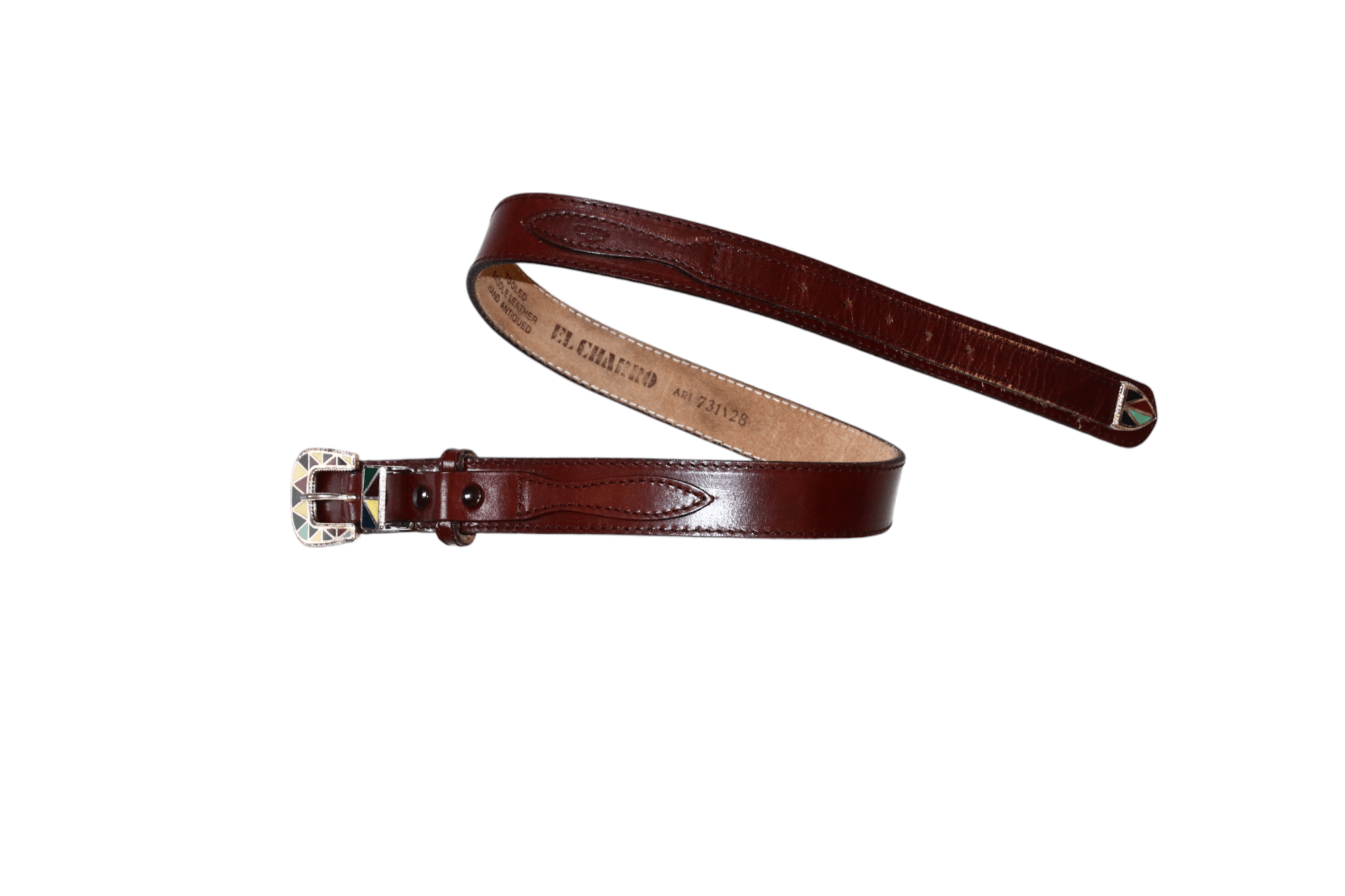 Vintage El Charro tooled saddle leather hand crafted western belt Size ONE SIZE - 3 Thumbnail