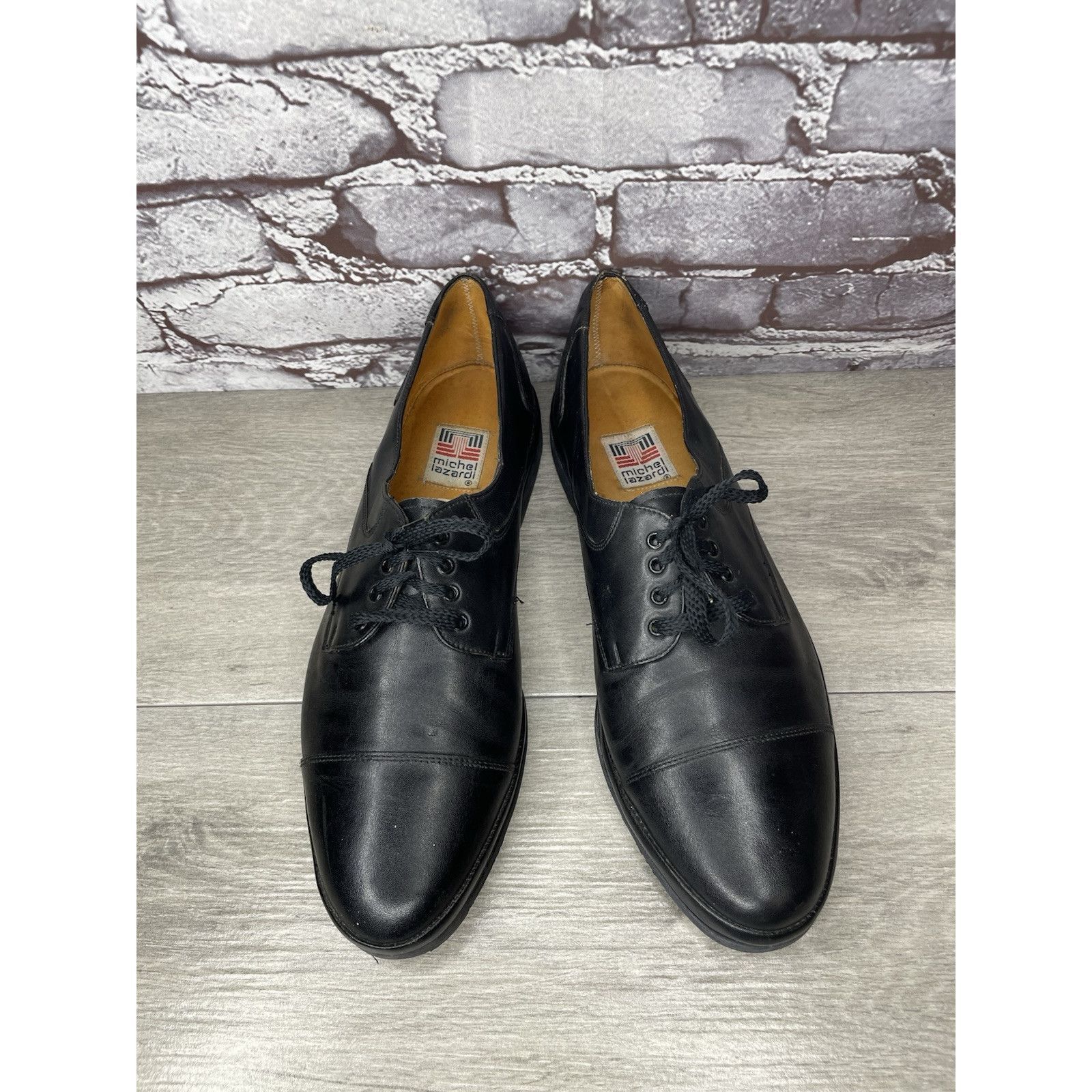 Other Michel Lazardi Black Leather Cap Toe Oxfords Lace Shoes Men Size US 11.5 / EU 44-45 - 2 Thumbnail