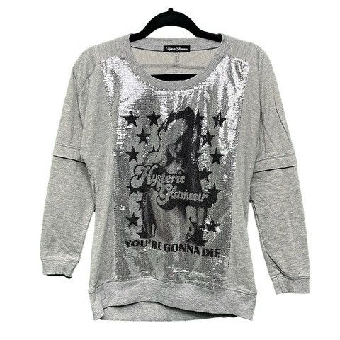 Image of Hysteric Glamour You’Re Gonna Die Sequin Graphic Longsleeve in Grey, Men's (Size XS)