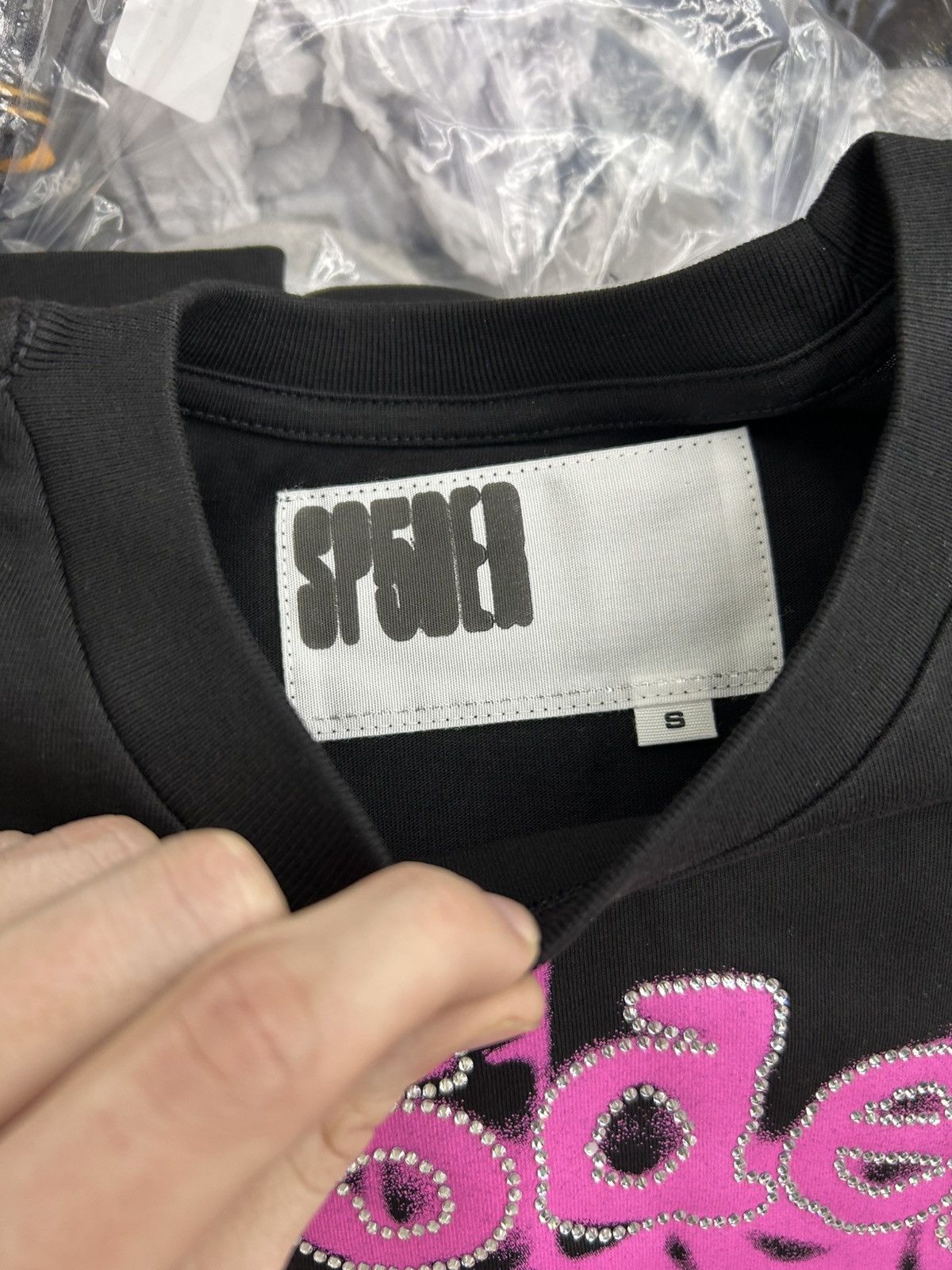 Sp5der Sp5der Rhinestone Scattered Web Tee Black Pink Size S Size US S / EU 44-46 / 1 - 9 Thumbnail