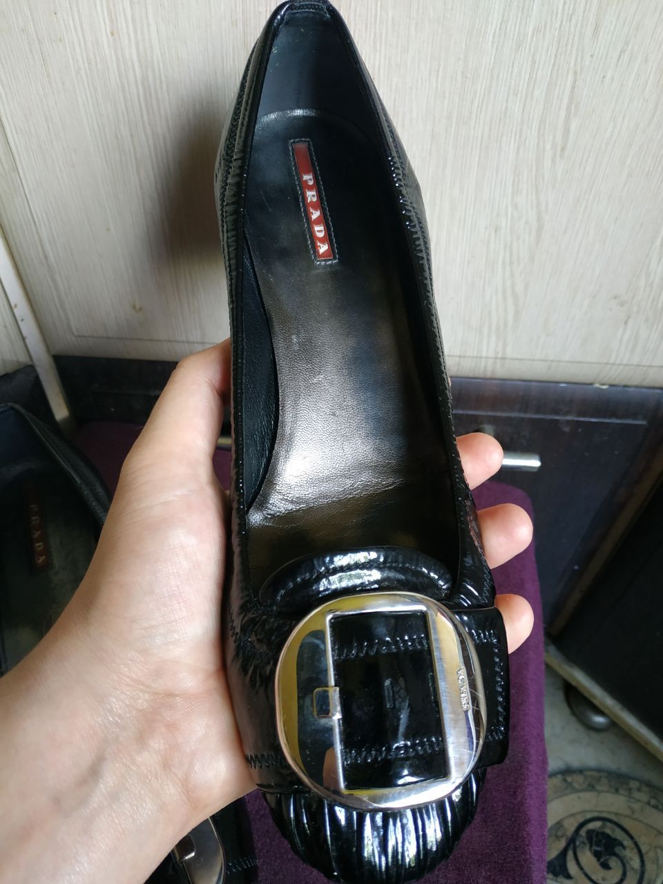 Prada Prada Black Patent Ballet Flats Gold Buckle EU 37 Size US 6 / IT 36 - 22 Thumbnail