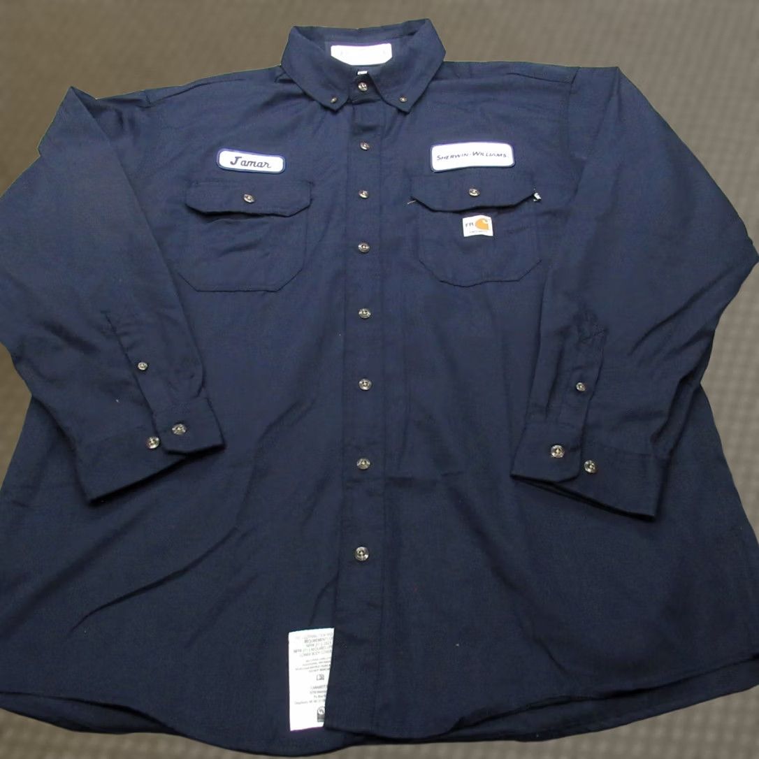 Carhartt VINTAGE Carhartt FR Work Shirt Navy XL Flame Resistant CAT 2 Sherwin Williams LOGO NEW Size US XL / EU 56 / 4 - 1 Thumbnail