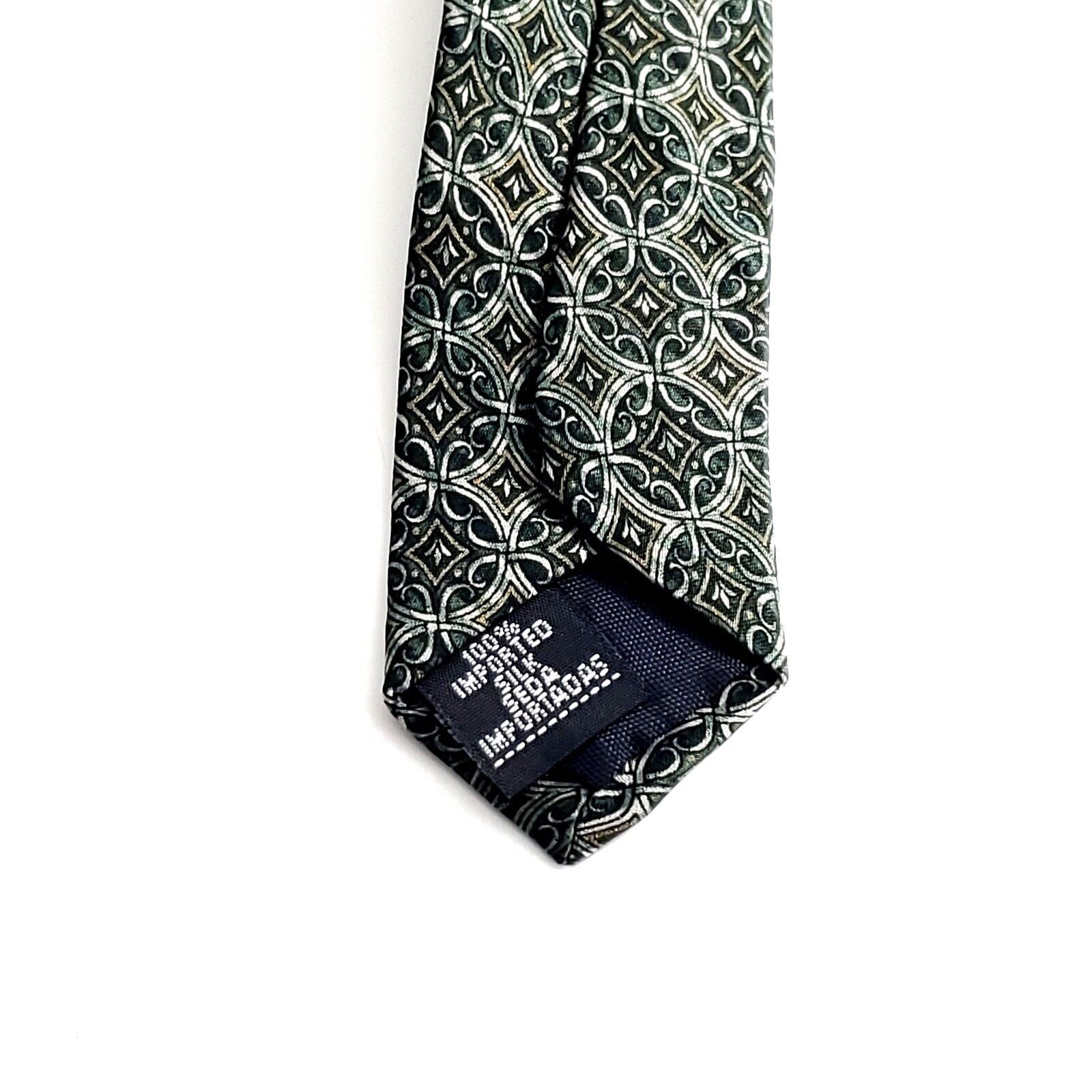 Arrow Arrow Green Tan Geometric Print Silk Tie Size ONE SIZE - 4 Thumbnail