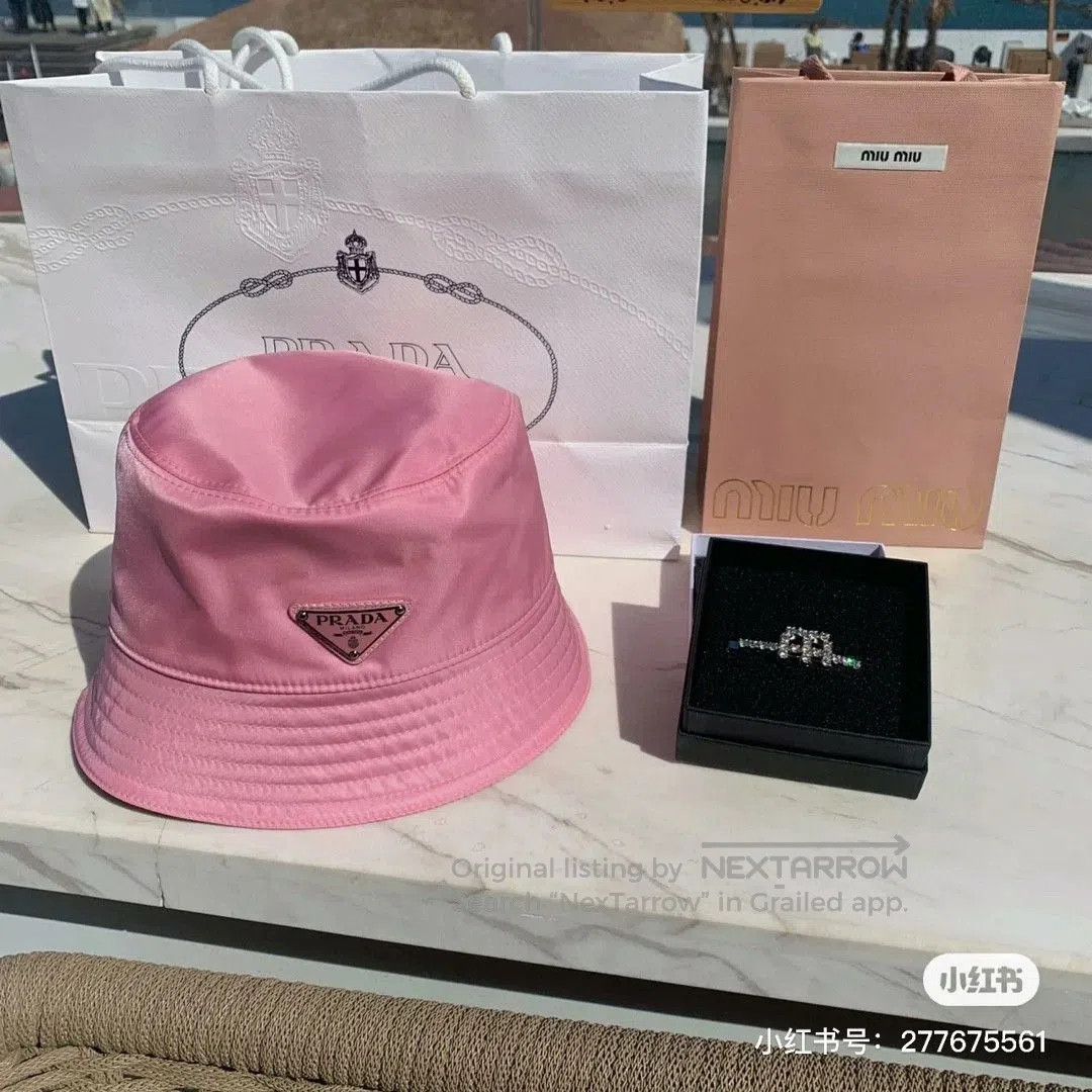 Prada Prada Pink Triangle Logo Bucket Hat. Size ONE SIZE - 6 Thumbnail