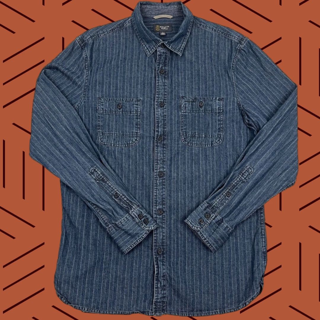 Vintage VINTAGE Wallin & Bros Shirt Mens L Blue Pinstripe Train Railroad Conductor Button Up Size US L / EU 52-54 / 3 - 1 Thumbnail