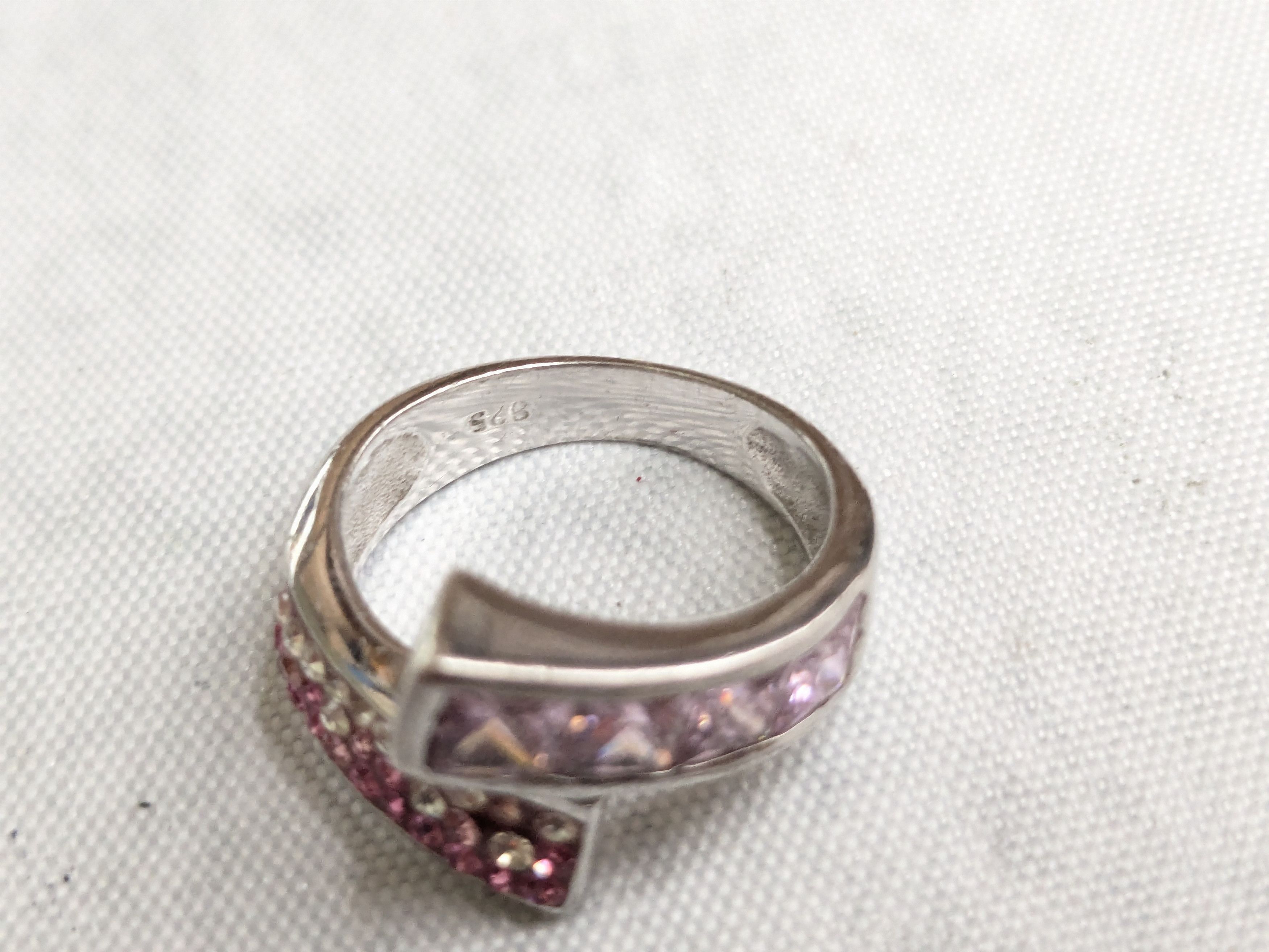 Jewelry Sterling Silver Ring 6.5 Pink Topaz CZ Bypass Size ONE SIZE - 8 Thumbnail