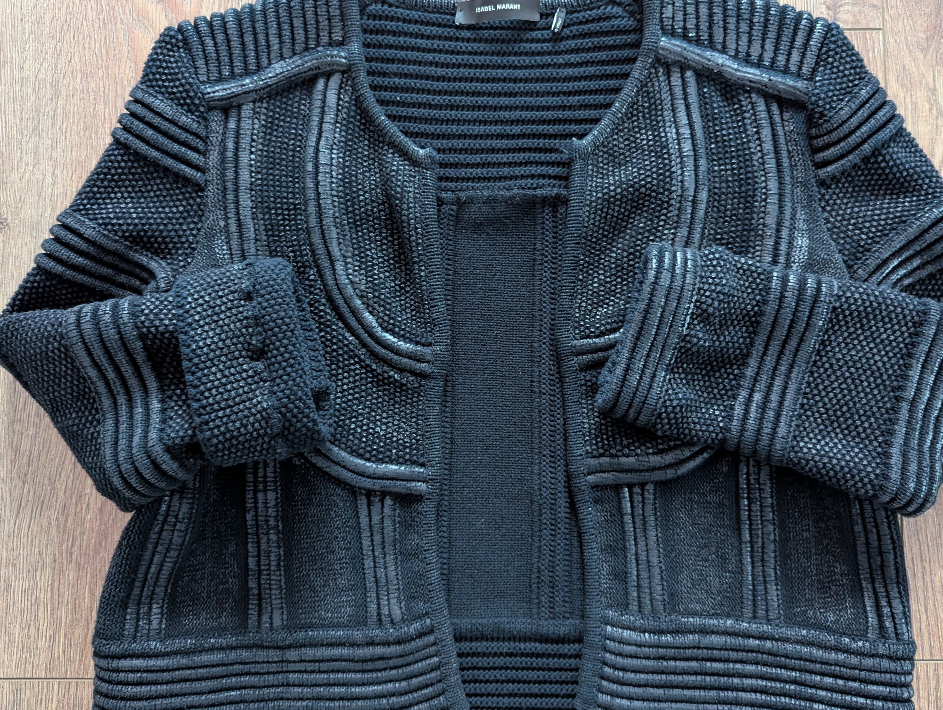 Isabel Marant ISABEL MARANT Black Textured Coated Cotton Knit Cardigan Size M / US 6-8 / IT 42-44 - 8 Thumbnail