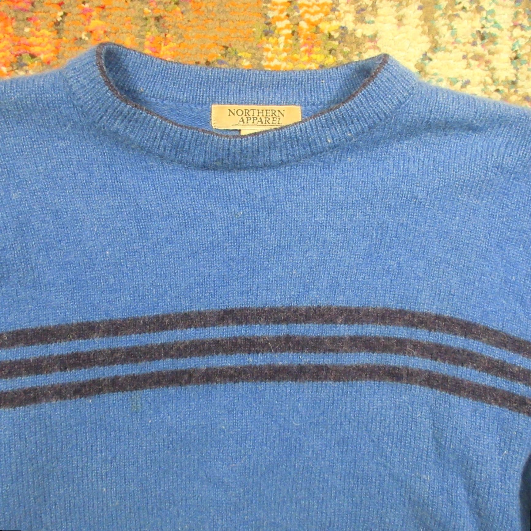 Vintage Northern Apparel Sweater Men XL Blue Stripe Crew Neck Wool Knit Pullover Casual Winter Fall Size US XL / EU 56 / 4 - 4 Thumbnail