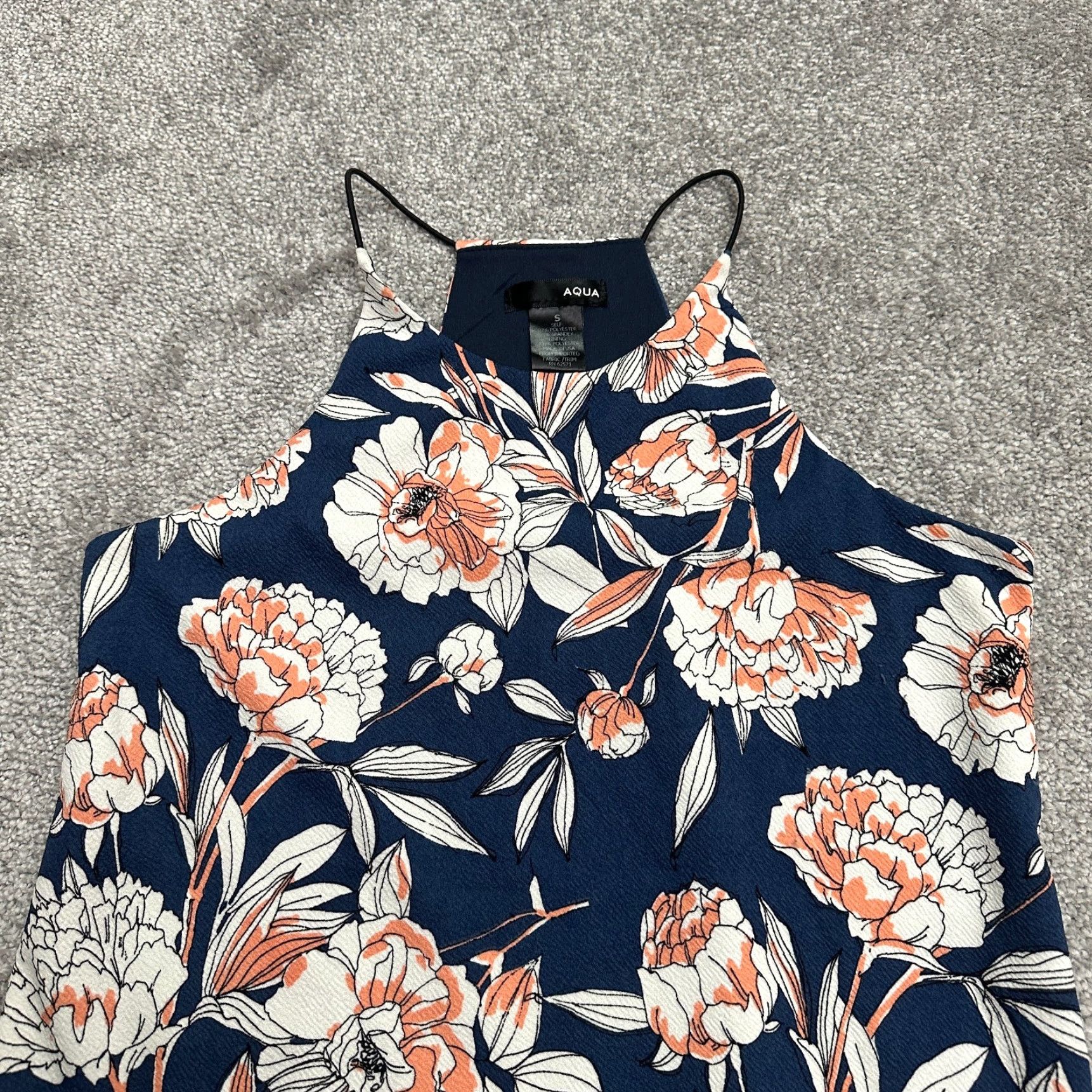 AQUA Aqua Dress Womens Midi Halter Floral Lined Sleeveless Knit Polyester Spandex Blue Bohemian Tropical Summer Casual Size S / US 4 / IT 40 - 3 Thumbnail