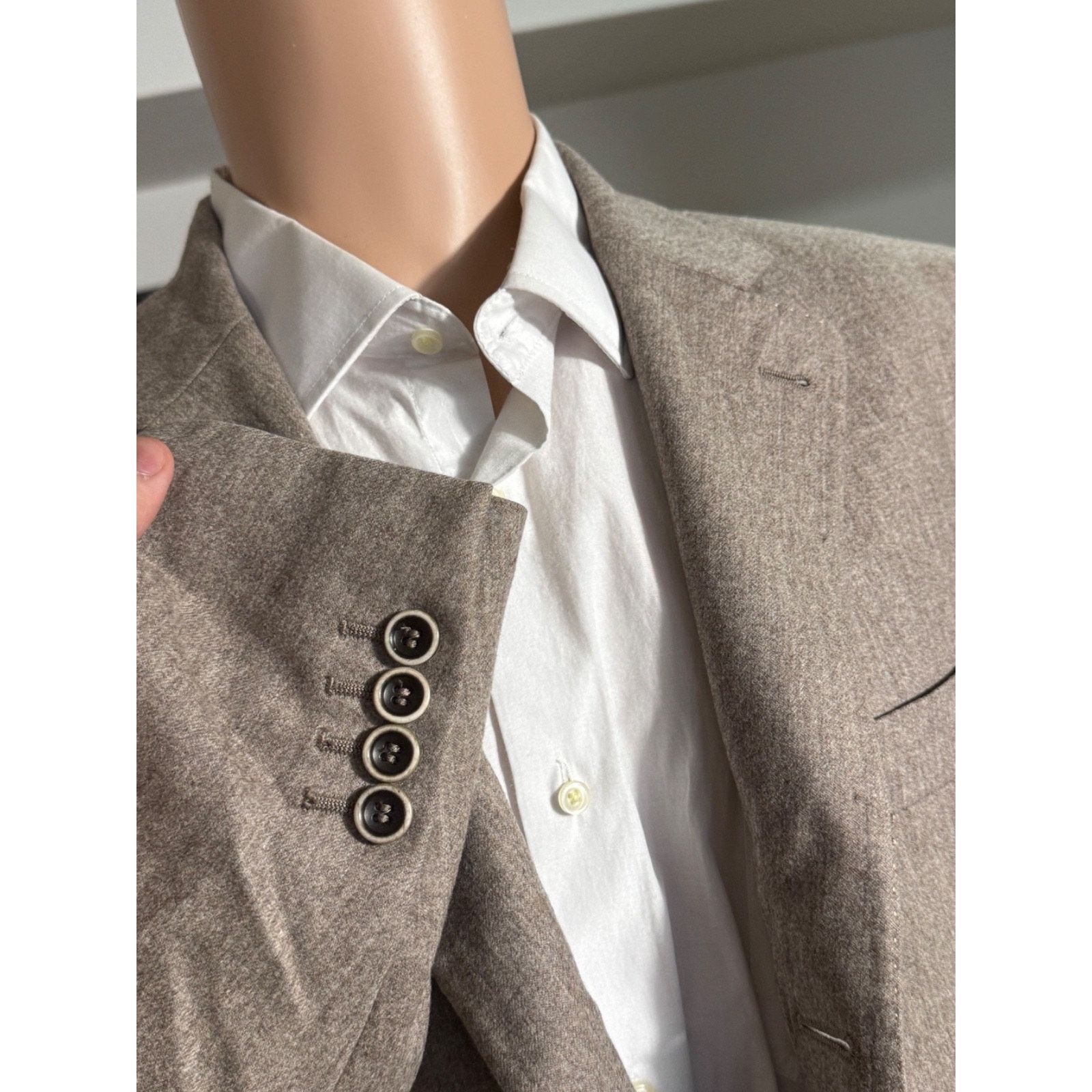 Brunello Cucinelli Brunello Cucinelli Taupe Flannel Sport Jacket Blazer Cash44R Size 44R - 6 Thumbnail