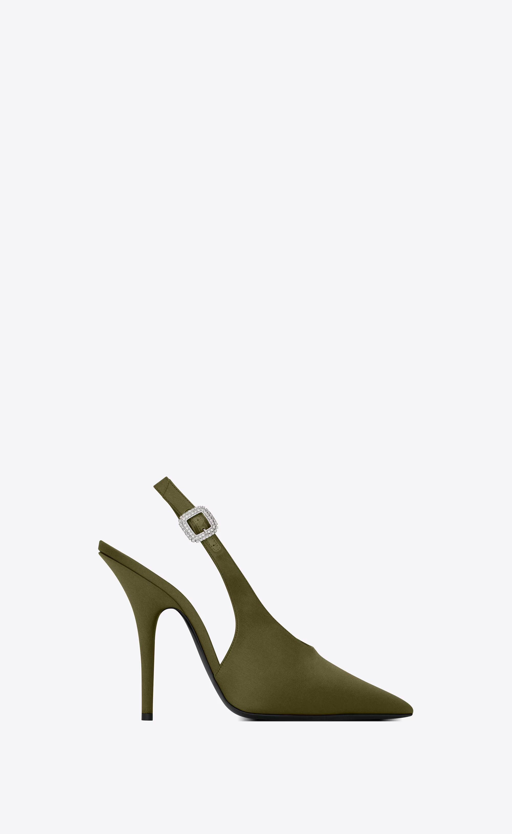 Saint Laurent Paris o1b1hav111224 Yasmeen Slingback Pumps in Silk in Green Size US 12 / IT 42 - 1 Thumbnail