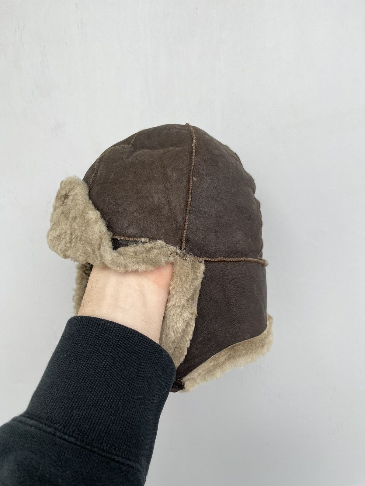 Vintage 1980s USHANKA Y2K FLYER'S LEATHER TRAPPER HAT WITH SHEARLING Size ONE SIZE - 4 Thumbnail