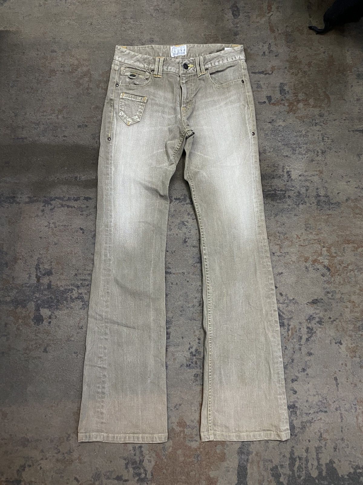 2000s kuko yous satisfait stone wash flared denim pants