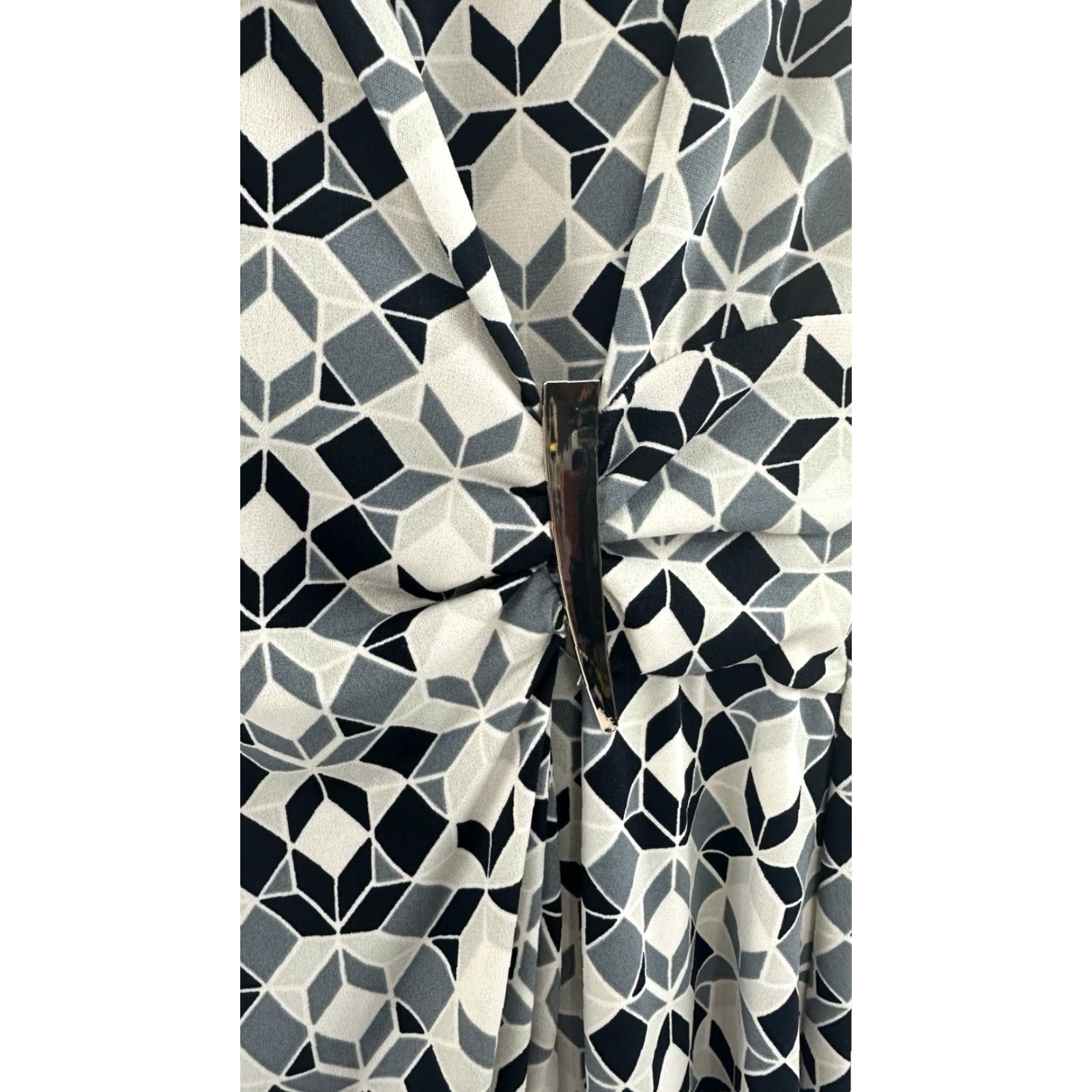 Vintage Interstyle Dress Womens Medium Black Geometric Print V-Neck Shift Dress Size M / US 6-8 / IT 42-44 - 7 Thumbnail
