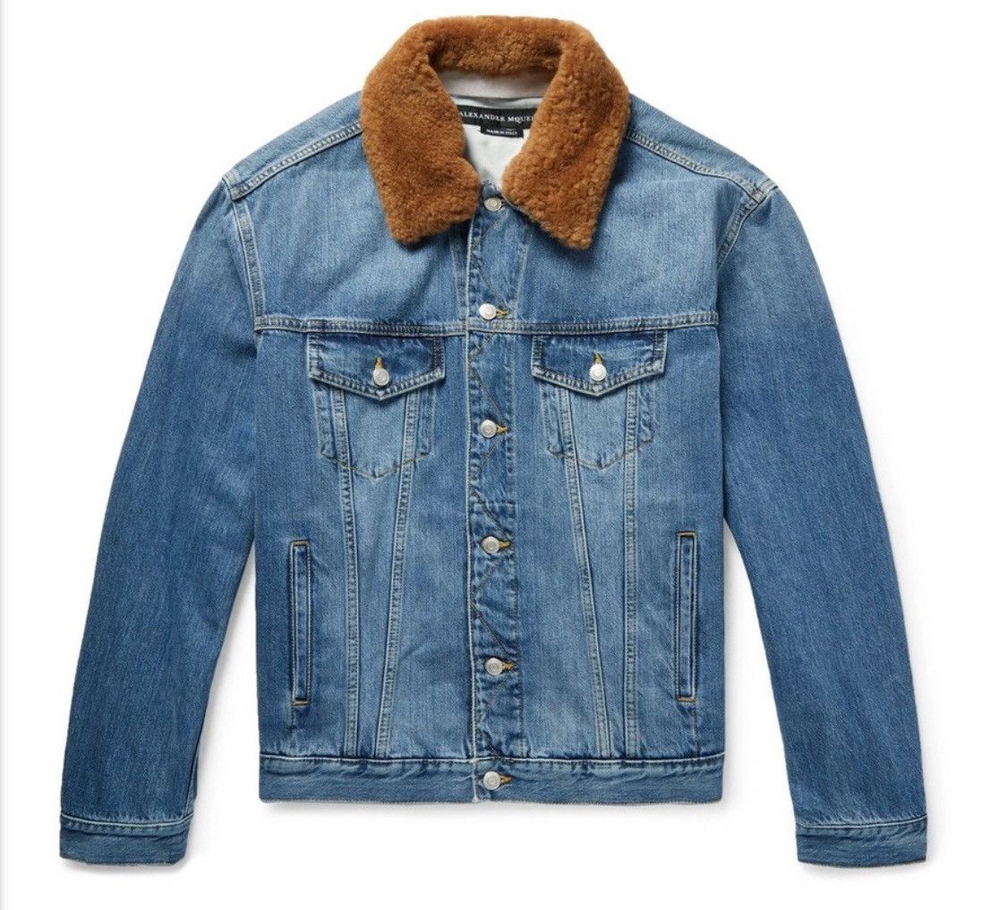 Alexander McQueen Shearling trimmed embroidered denim jacket Size US M / EU 48-50 / 2 - 9 Thumbnail