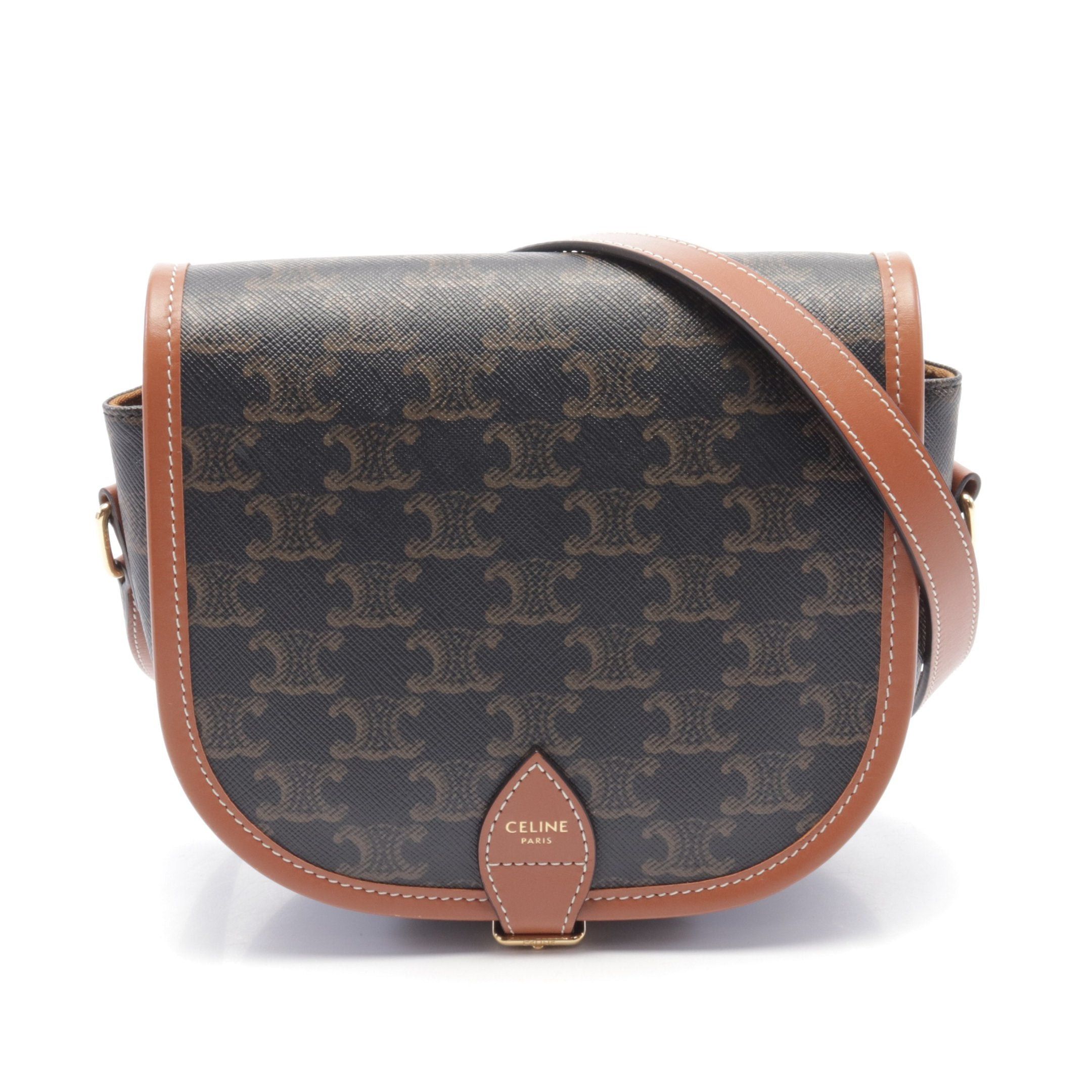 Celine Celine Falco Medium Bag Triomphe Shoulder Leather Dark Gray Brown Size ONE SIZE - 1 Thumbnail