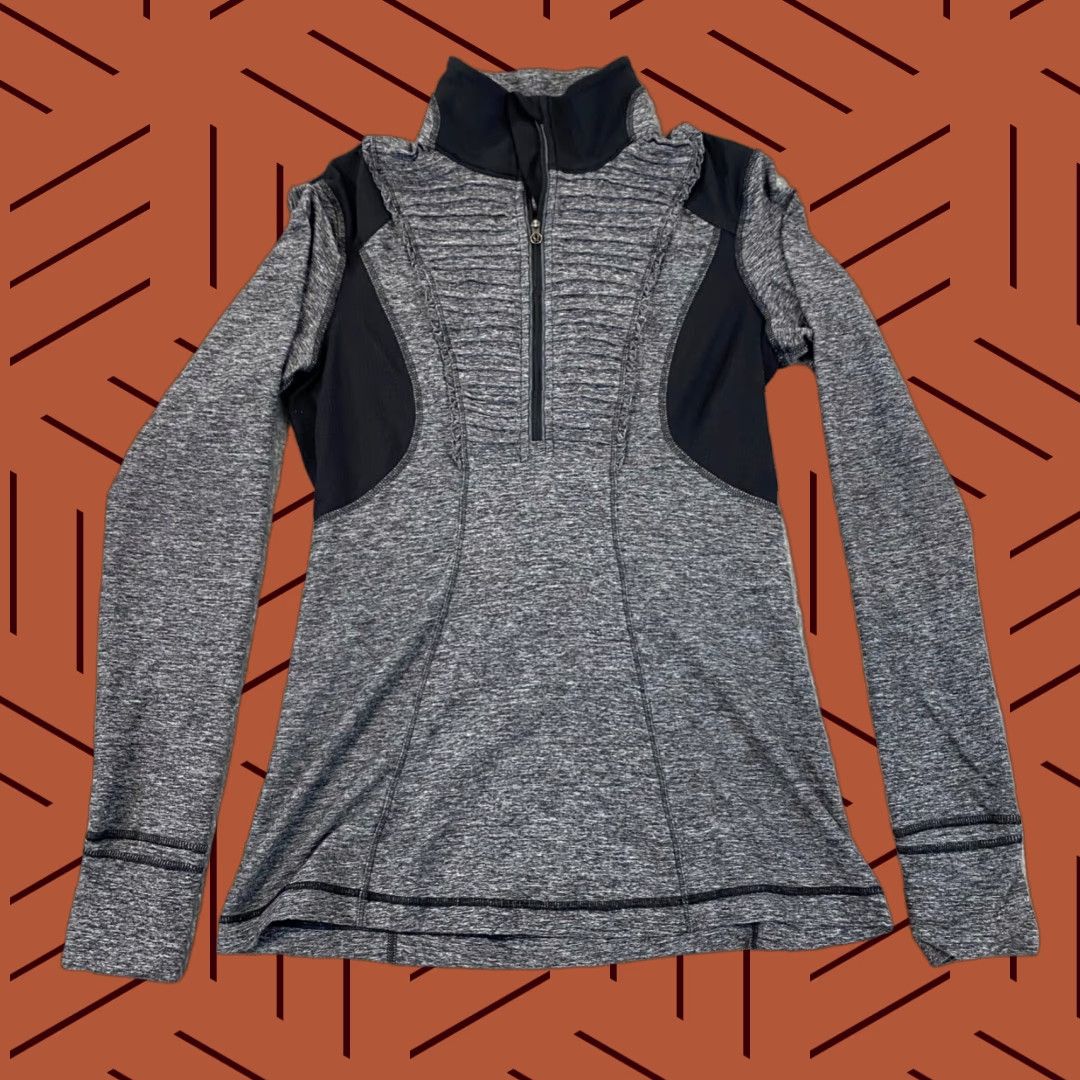 Lululemon Lululemon Jacket Womens 8 Gray Black Running Ruffles 1/2 Zip Activewear Pullover Size M / US 6-8 / IT 42-44 - 1 Thumbnail