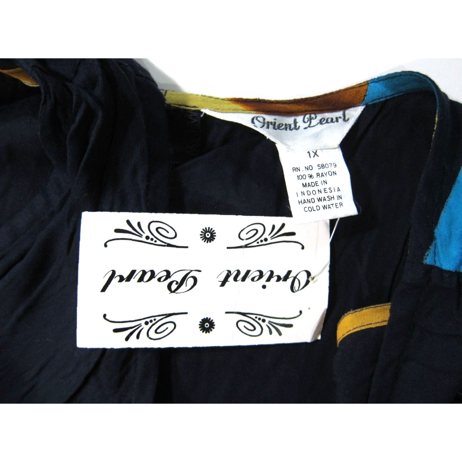 Vintage NWT Orient Pearl Indonesia Maxi Tank Dress 1X Blue Yellow Green Long 100% Rayon Women Sleeveless Size XL / US 12-14 / IT 48-50 - 5 Thumbnail