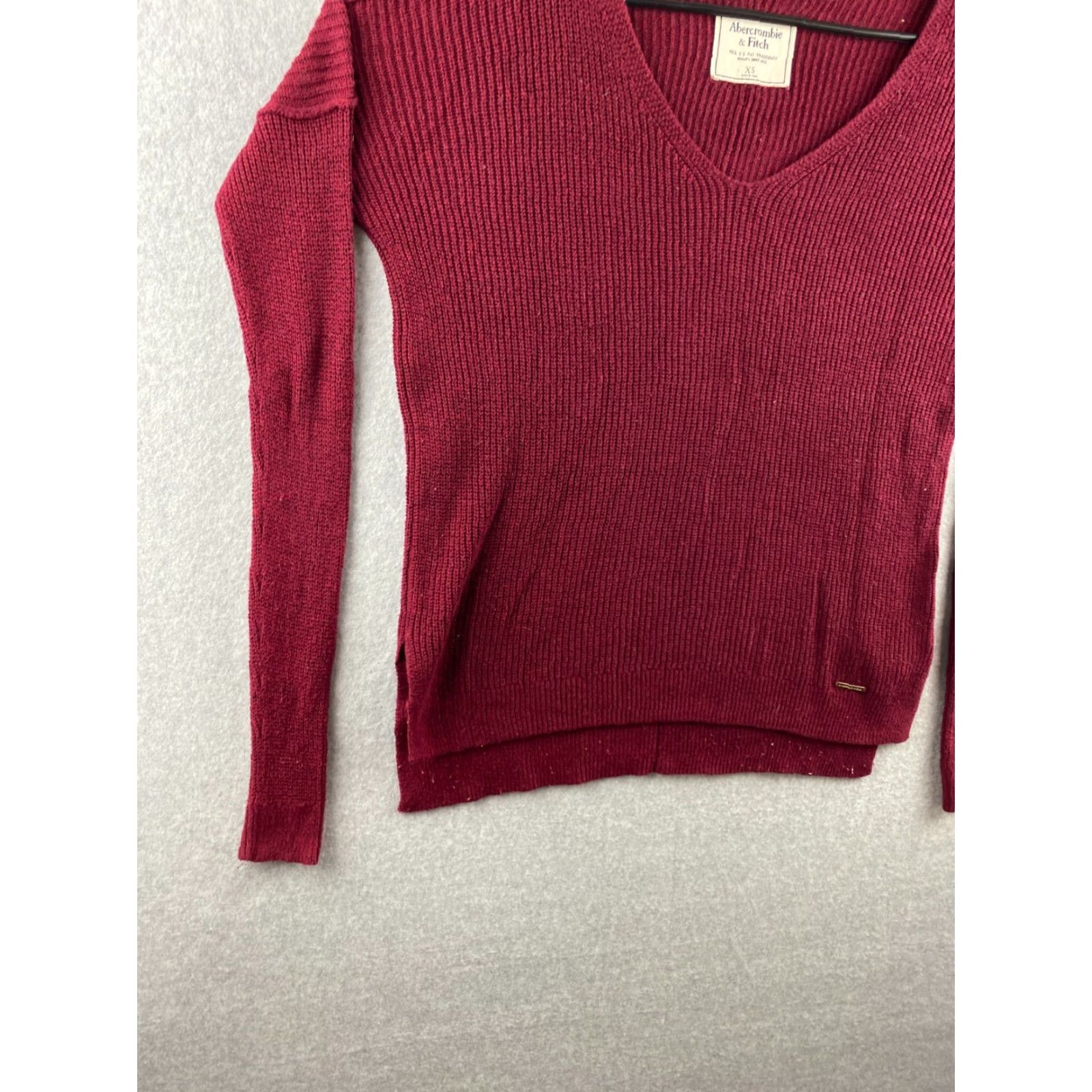 Abercrombie & Fitch Abercrombie & Fitch Sweater Womens XS Maroon Pullover V-Neck Cable-Knit Stretch Size XS / US 0-2 / IT 36-38 - 5 Thumbnail