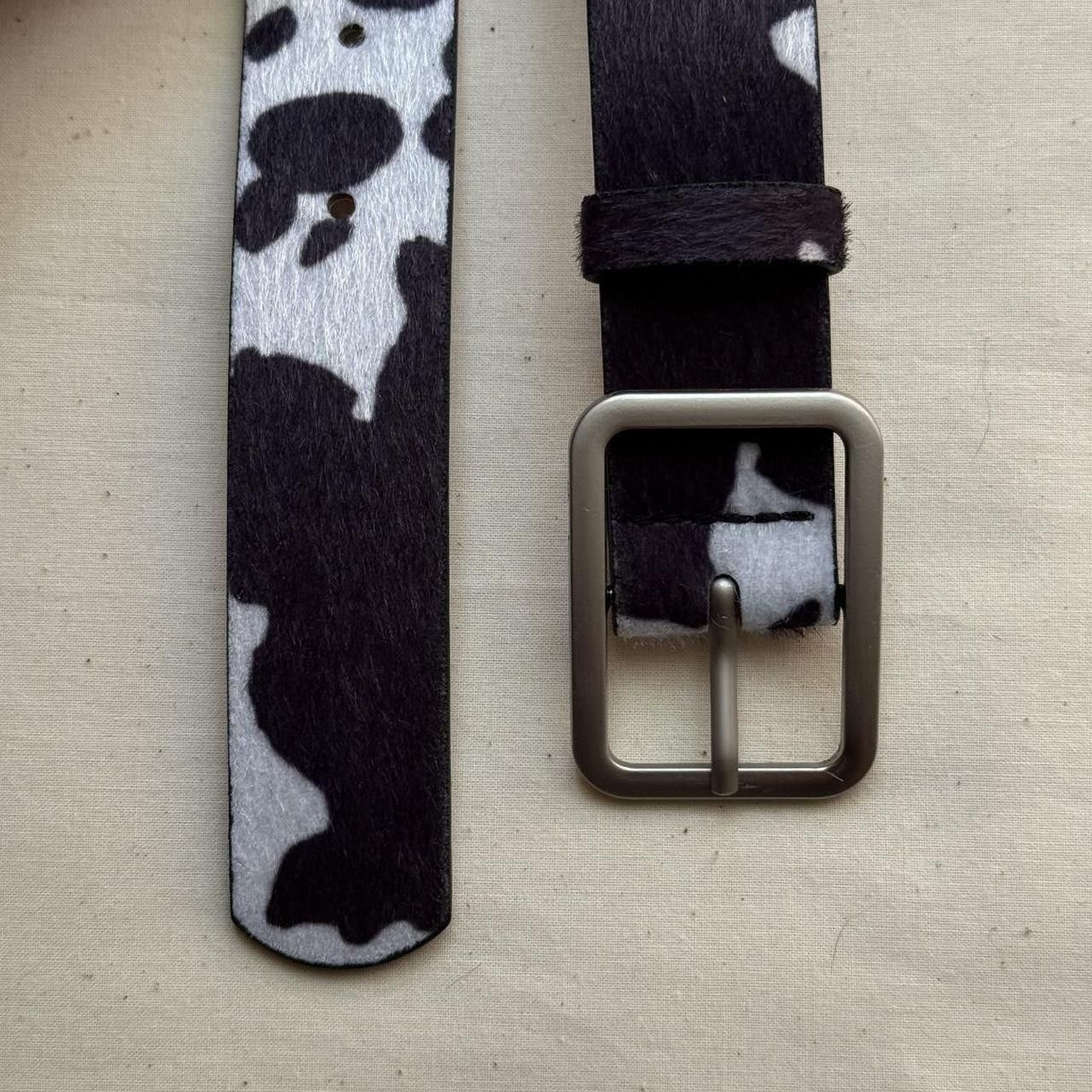 Cowboy Equipment y2k cowhide cow print black and white grunge belt Size ONE SIZE - 3 Thumbnail