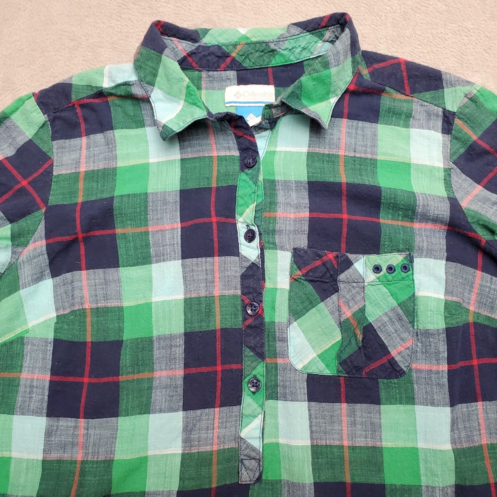 Vintage Columbia Shirt Women L Green Plaid Tunic Henley Polo Convertible Top Button-Up Casual Size L / US 10 / IT 46 - 2 Thumbnail