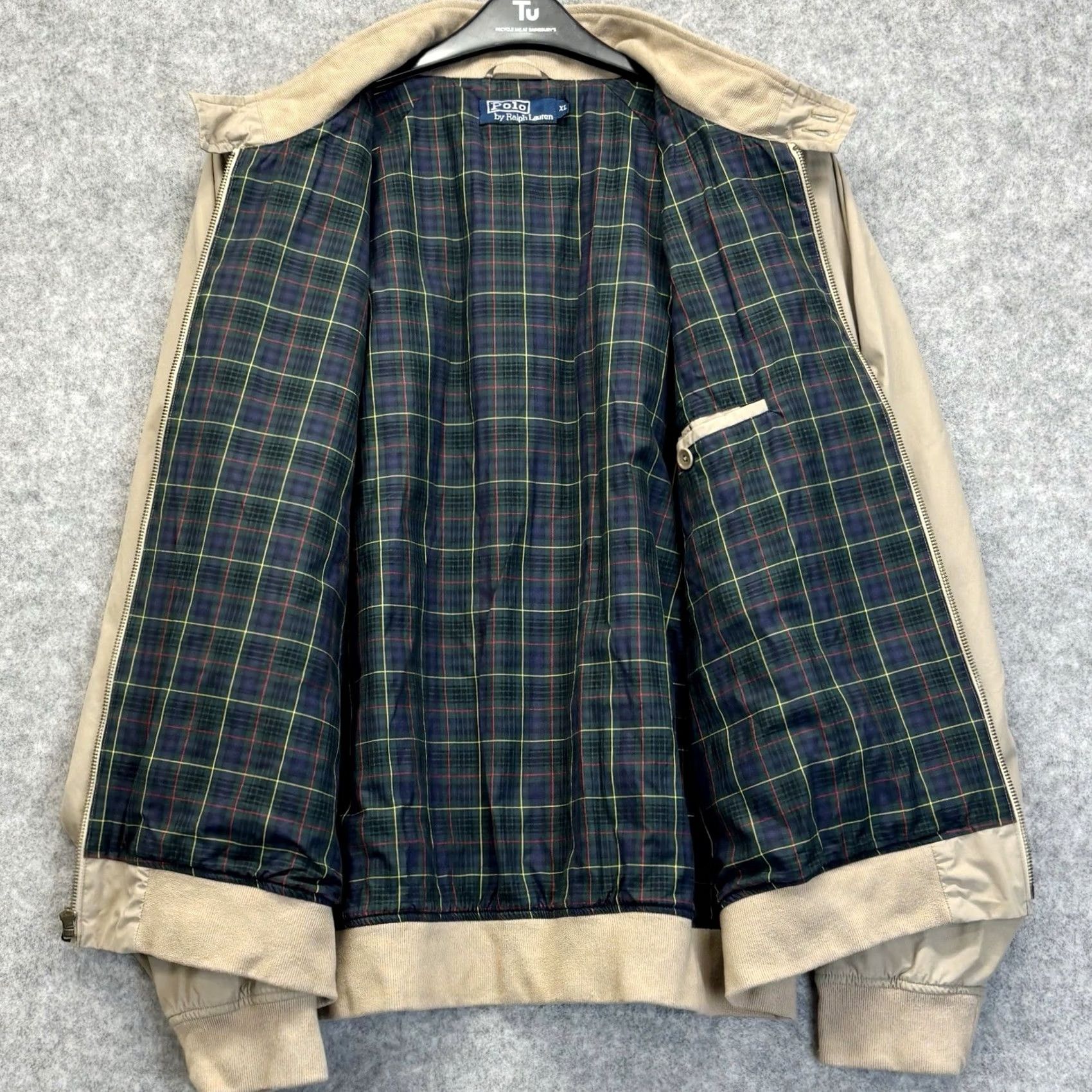 Polo Ralph Lauren VINTAGE? No, omit. Polo Ralph Lauren Bomber Jacket XL Beige Mens Zip Up Navy Horse Used Size US XL / EU 56 / 4 - 7 Thumbnail