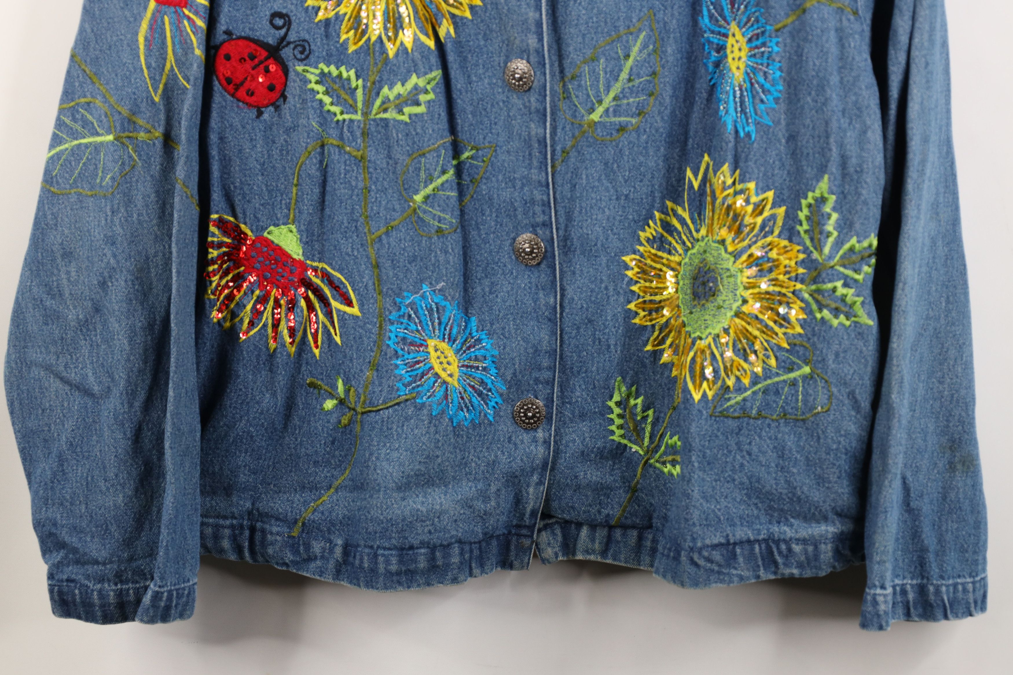 Vintage Vintage 90s Y2K Streetwear Nature Sun Flower Denim Jacket Size M / US 6-8 / IT 42-44 - 3 Thumbnail