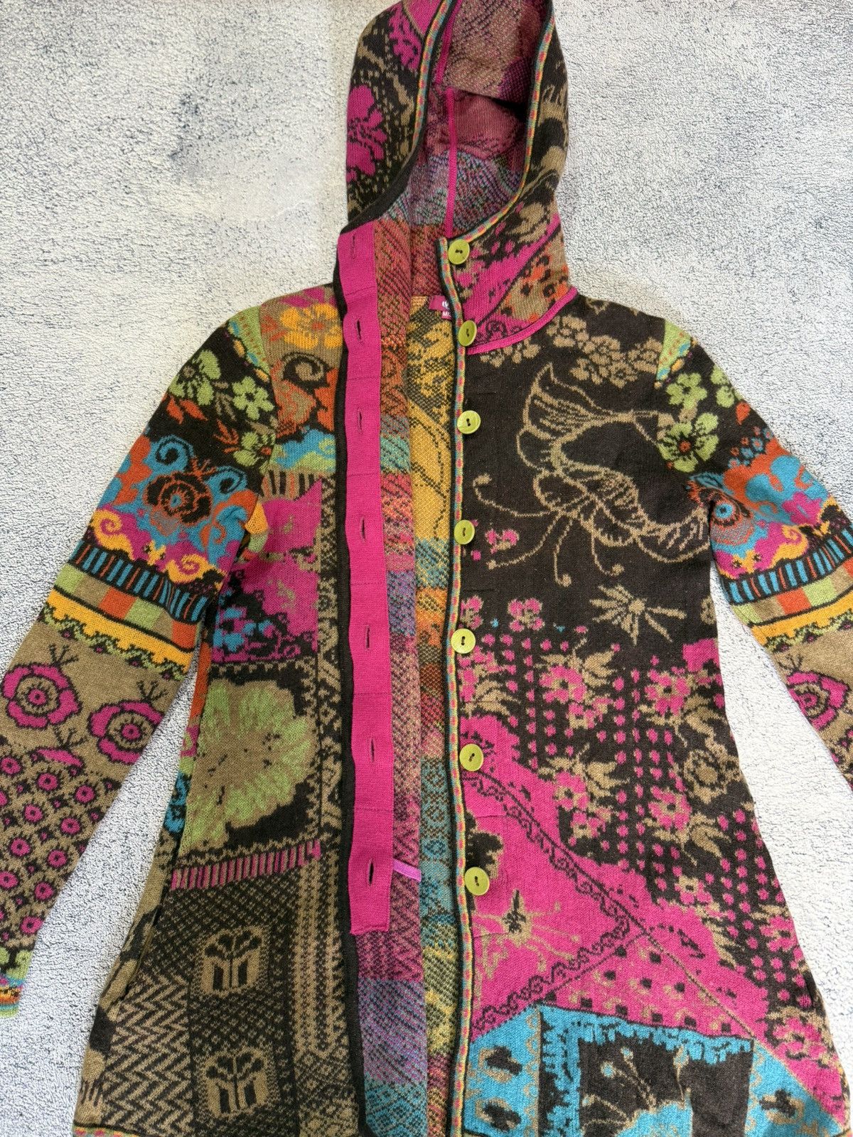 Other Ivko Lambswool Hooded Cardigan Coat Patchwork Boho Women M38 Size M / US 6-8 / IT 42-44 - 7 Thumbnail