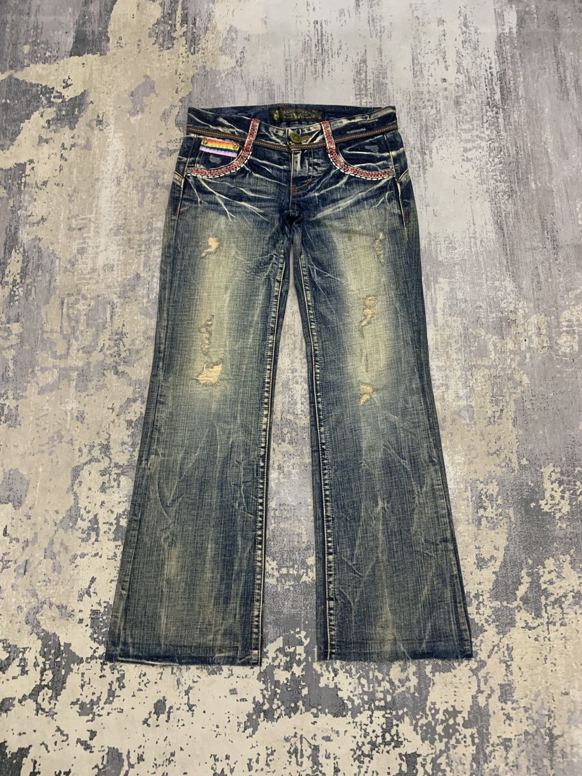 If Six Was Nine Vintage Red pepper Flared Distressed Jeans Size US 32 / EU 48 - 1 Thumbnail