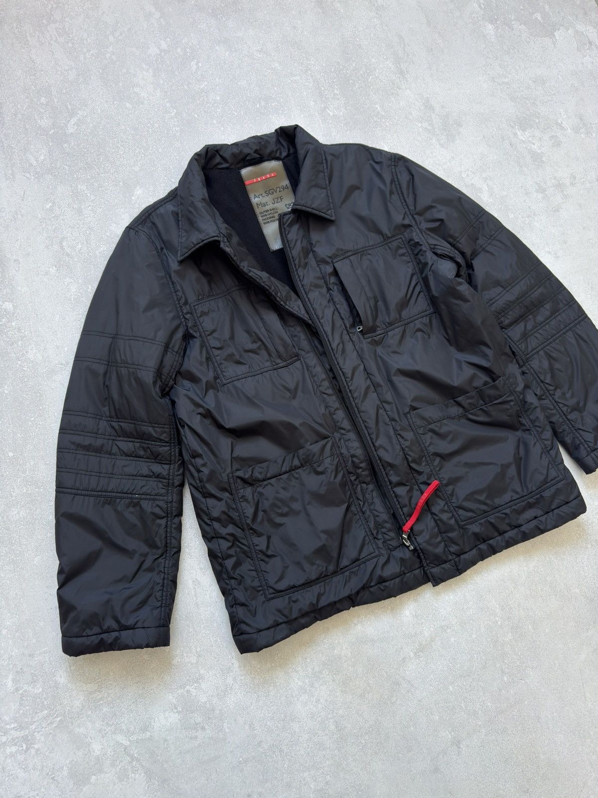 Prada × Vintage Vintage Prada Nylon Red Tab Black Jacket Pocket Fleece 00s Size US L / EU 52-54 / 3 - 13 Thumbnail