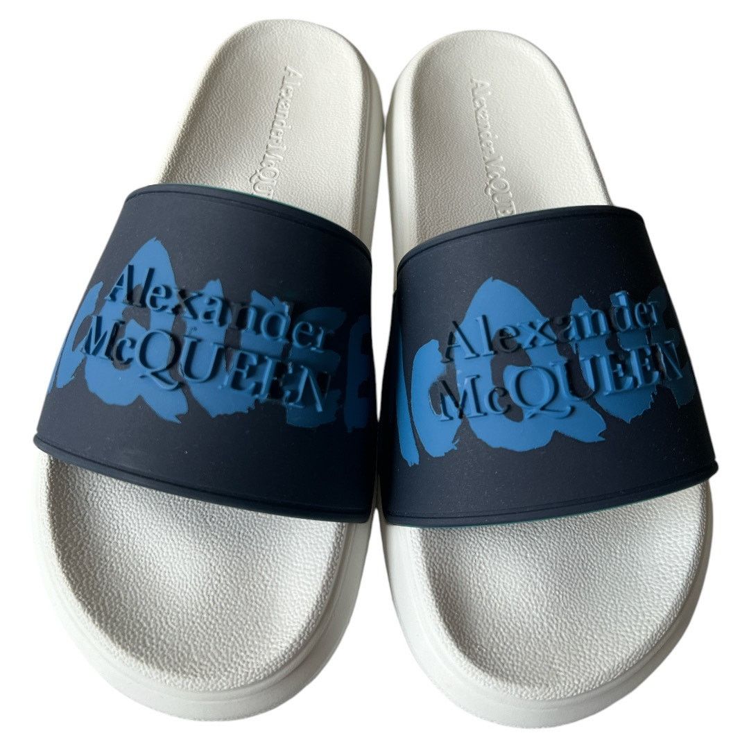 Alexander McQueen ALEXANDER MCQUEEN Navy Debossed Slide Sandals IT36.5/US6.5 Size US 6.5 / IT 36.5 - 3 Thumbnail