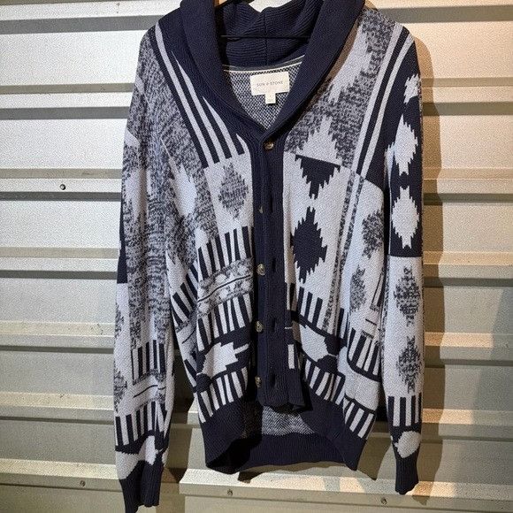 Other Sun + Stone Navy and Gray Geometric Cardigan Sz L Size US L / EU 52-54 / 3 - 1 Thumbnail