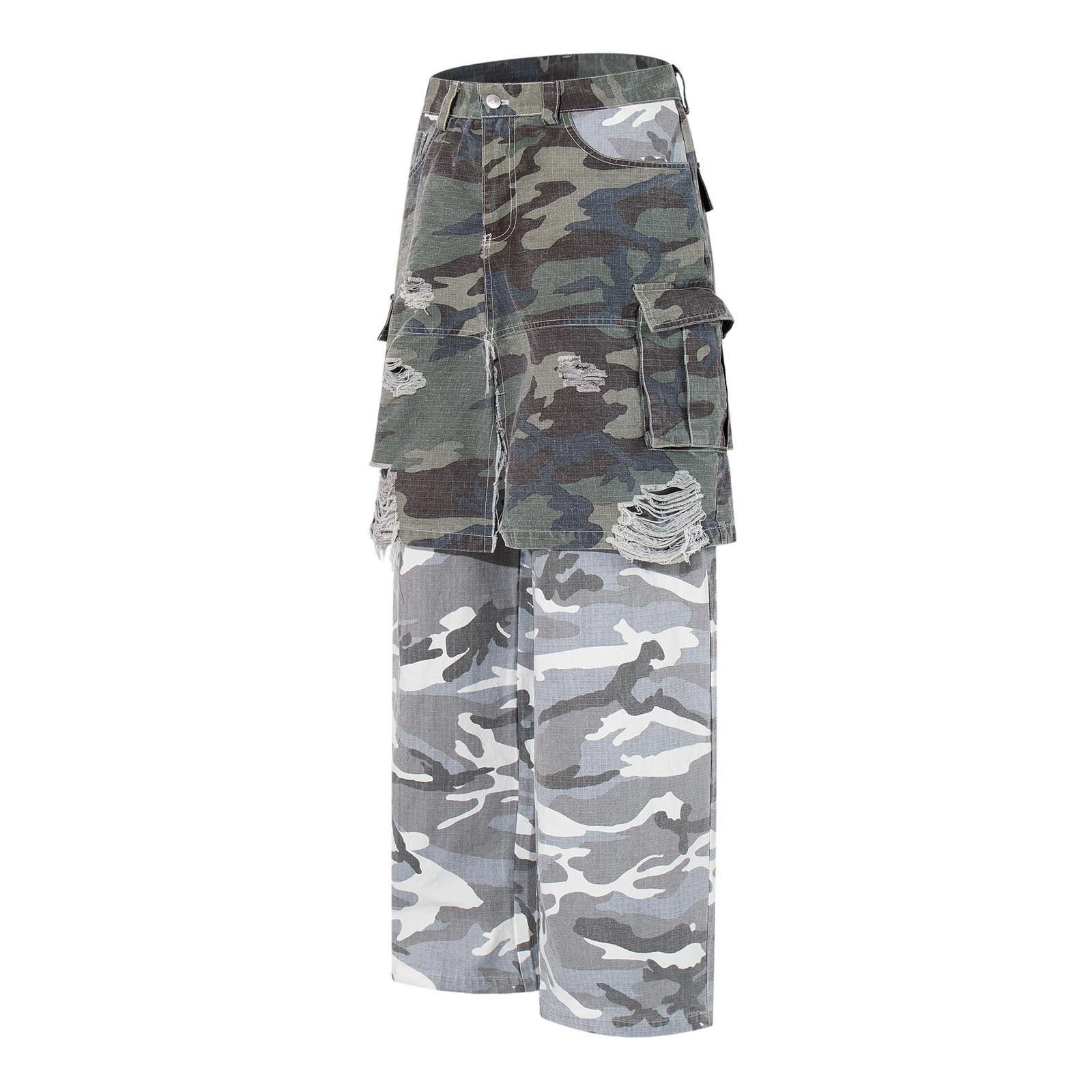 Japanese Brand Camouflage Distressed Cargo Pants, Wide Leg Military Style Size US 32 / EU 48 - 3 Thumbnail