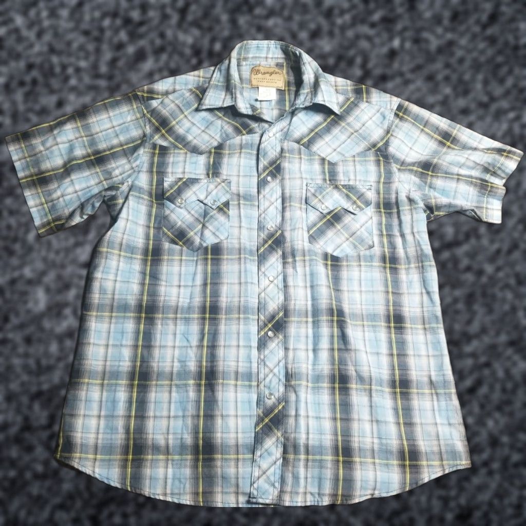 Wrangler VINTAGE Wrangler L Turquoise Blue Plaid Western Pearl Snap Shirt Mens Size US L / EU 52-54 / 3 - 1 Thumbnail