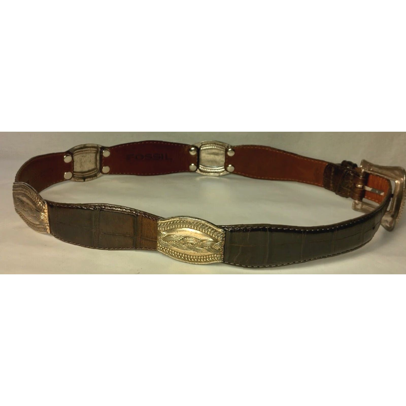 Fossil **Fossil Women Medium Brown Leather Metal Links Adjustable Belt** User: Fossil Women Medium Brown Leather Metal Links Adjustable Belt Size ONE SIZE - 5 Thumbnail