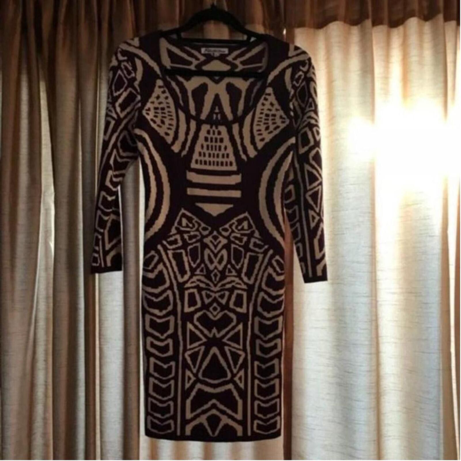 Other Stiletto's Purple and Beige Patterned Long Sleeve Dress Size Size M / US 6-8 / IT 42-44 - 2 Thumbnail