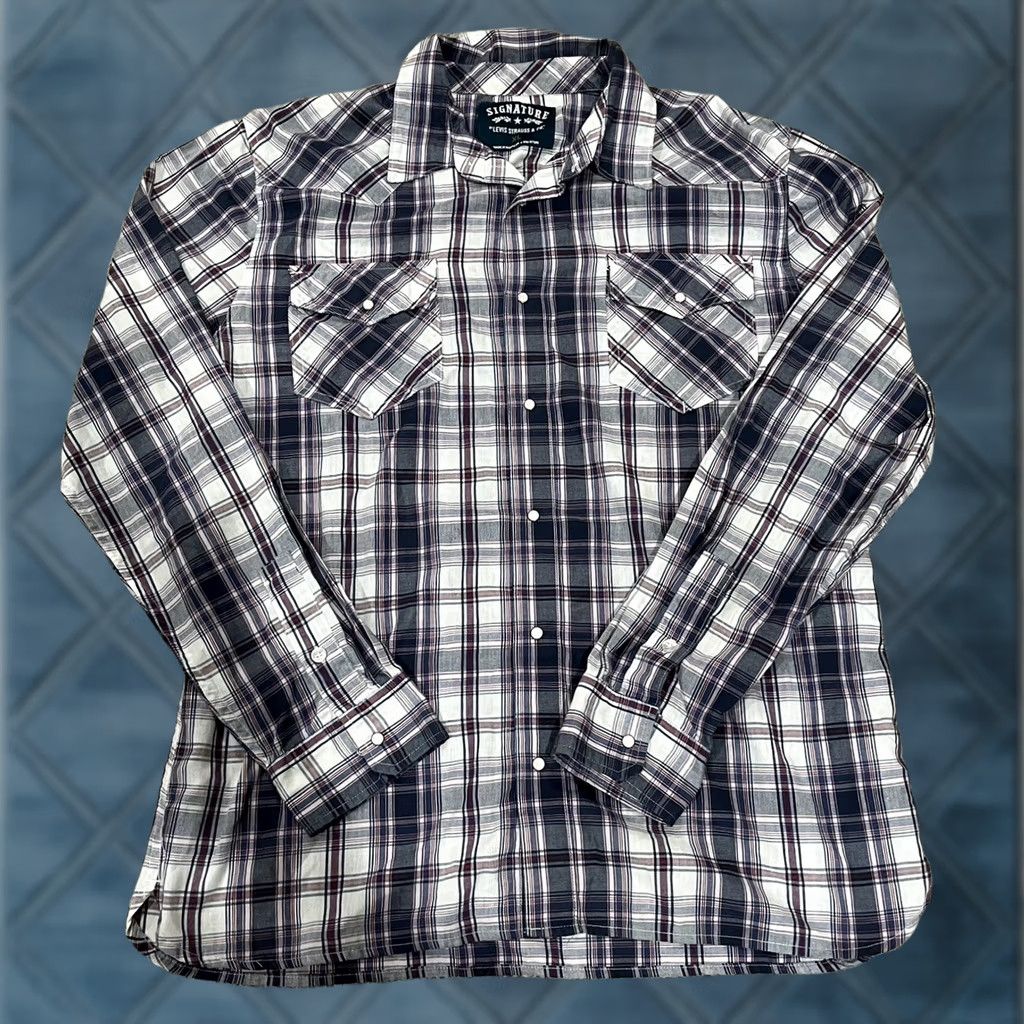 Levi's Levis Pearl Snap Shirt Plaid Long Sleeve Mens XL Button Signature Western Wear Size US XL / EU 56 / 4 - 1 Thumbnail