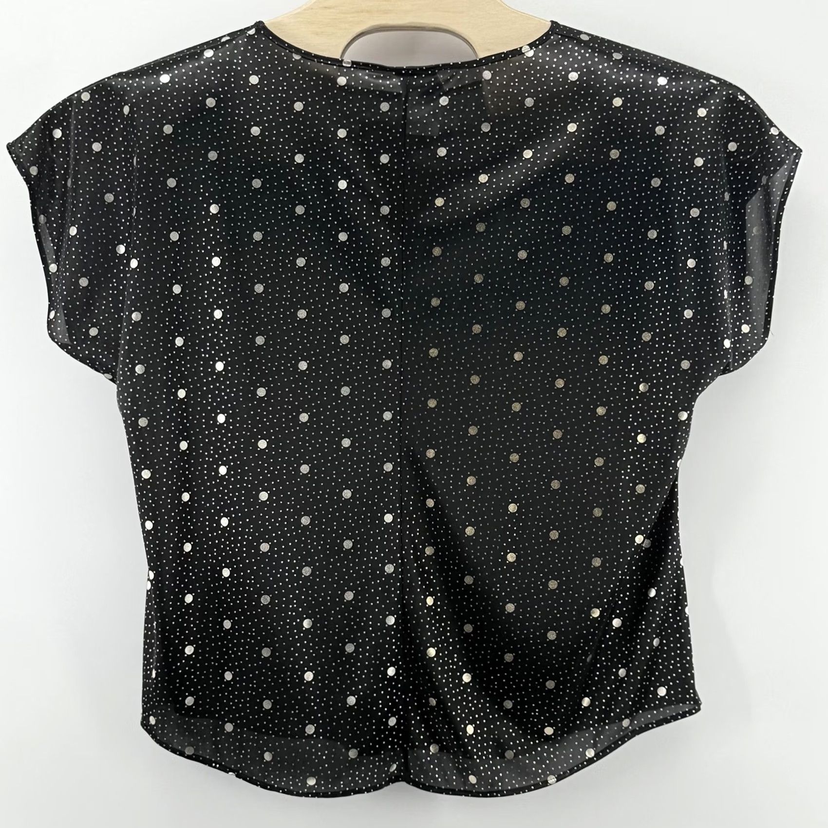 Vintage VINTAGE TR Bentley Blouse Black Metallic Polka Dot Blouse Large Women Party Top USA Made Clip Glitter Crew Neck Short Sleeve Cap Sleeve Art Size L / US 10 / IT 46 - 2 Thumbnail