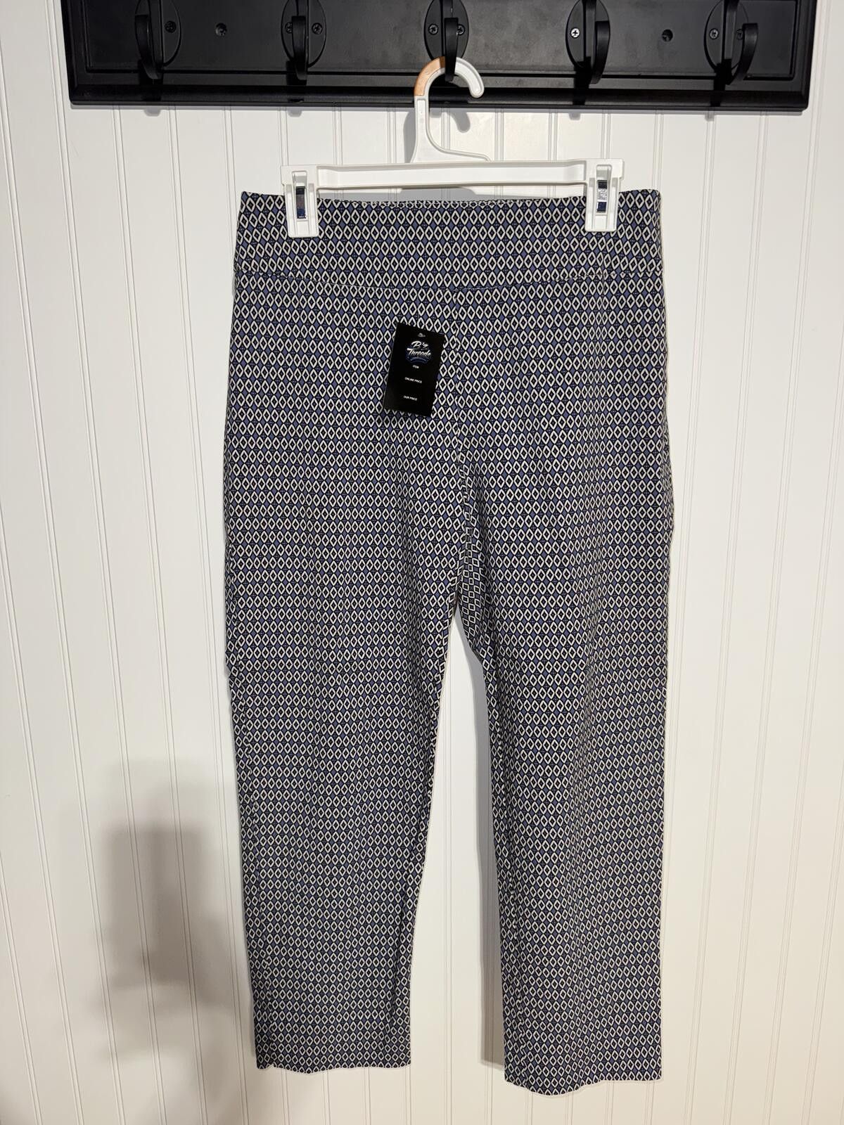 Other Zac & Rachel Women's 12 Blue Geometric Diamond Stretch Pants Size 34" / US 12 / IT 48 - 1 Thumbnail