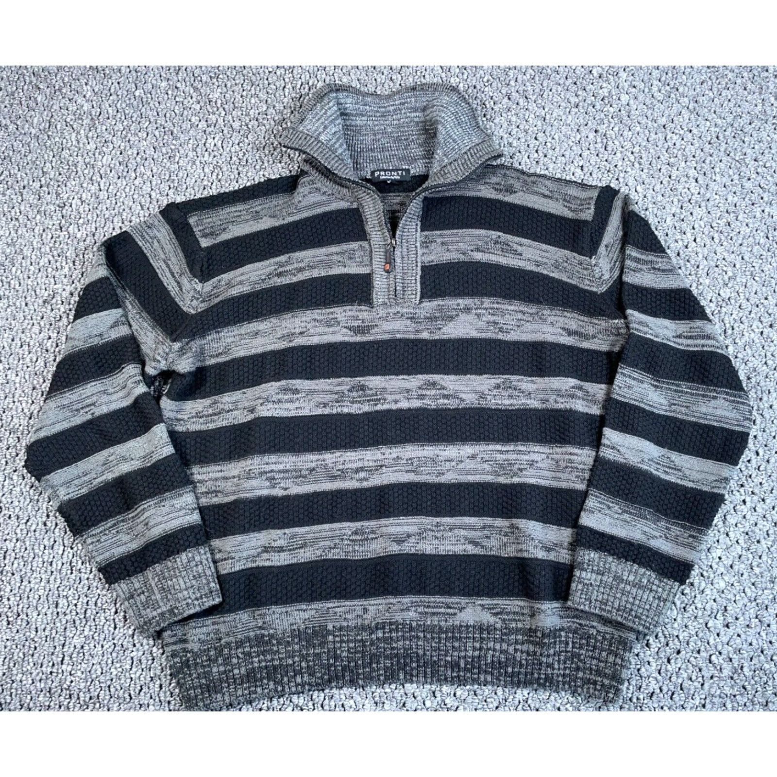 Vintage Pronti Striped 1/4 Zip Sweater Mens Adult Big 2X Gray Black Heavyweight Collared Pullover Knit Wool Acrylic Nylon Polyester Size US XXL / EU 58 / 5 - 2 Thumbnail